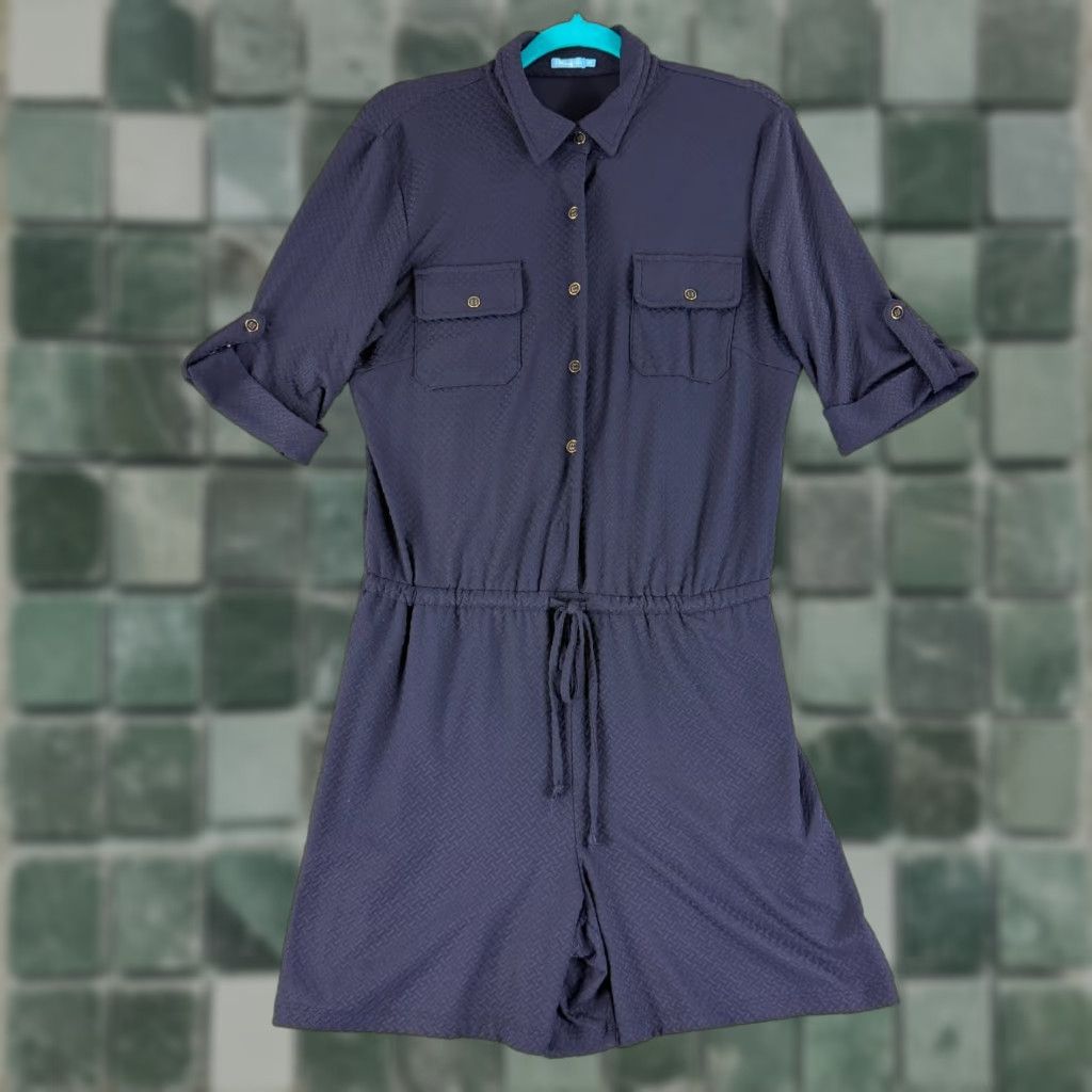 J.McLaughlin J. McLaughlin Westport Romper Womens M Navy Blue Radio Waves Jacquard Dress/One-Piece Size 32" / US 10 / IT 46 - 1 Thumbnail