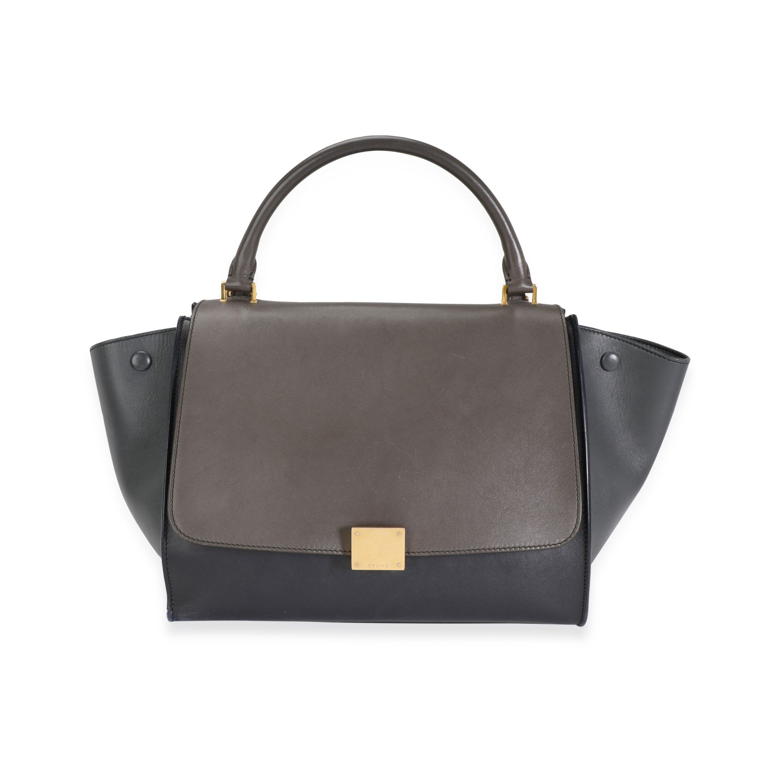 image of Celine Gray & Navy Smooth Calfskin Medium Trapeze in Grey, Women's