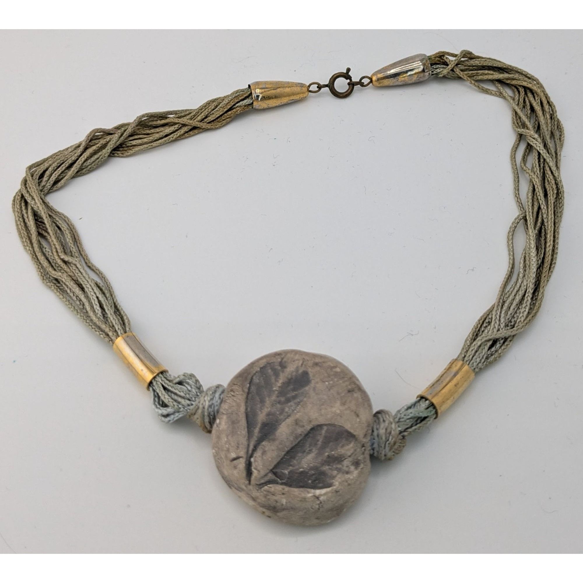 Handmade Handmade Fairycore Leaf Imprint Necklace With Cord & Brass A Size ONE SIZE - 6 Thumbnail