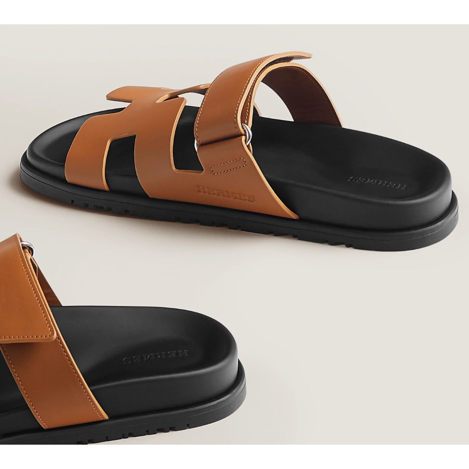Hermes Hermes Chypre Sandal Natural Brown Leather Black Strap Size US 9.5 / IT 39.5 - 8 Thumbnail