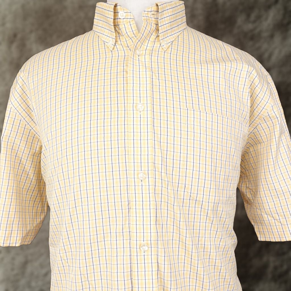 Lands' End VINTAGE Lands' End Men's Shirt 2XL Short Sleeve Yellow Blue Plaid Non-Iron Cotton Casual Size US XXL / EU 58 / 5 - 1 Thumbnail