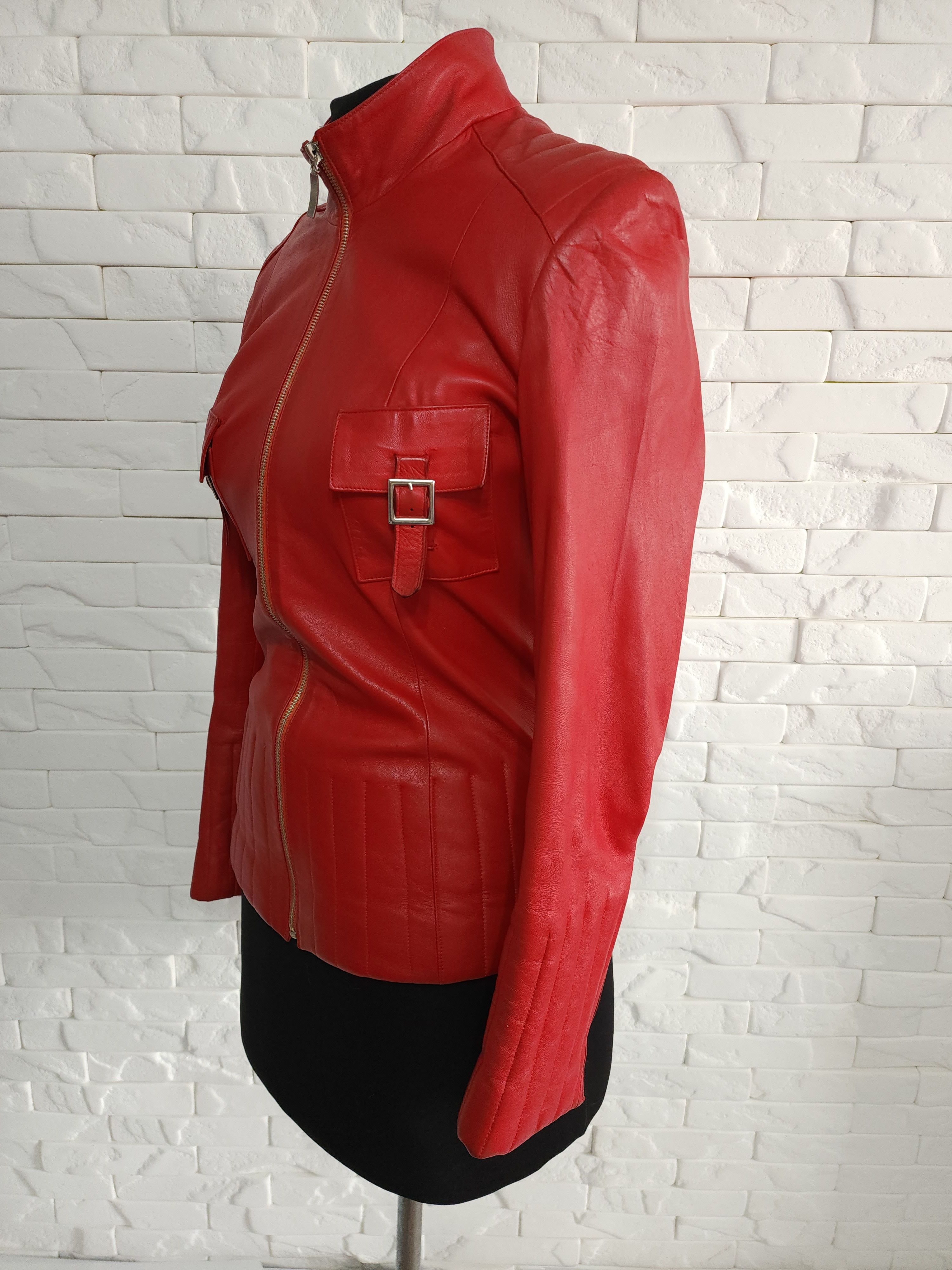Genuine Leather Stylish women's red leather jacket with a metal zipper. Size M / US 6-8 / IT 42-44 - 2 Thumbnail