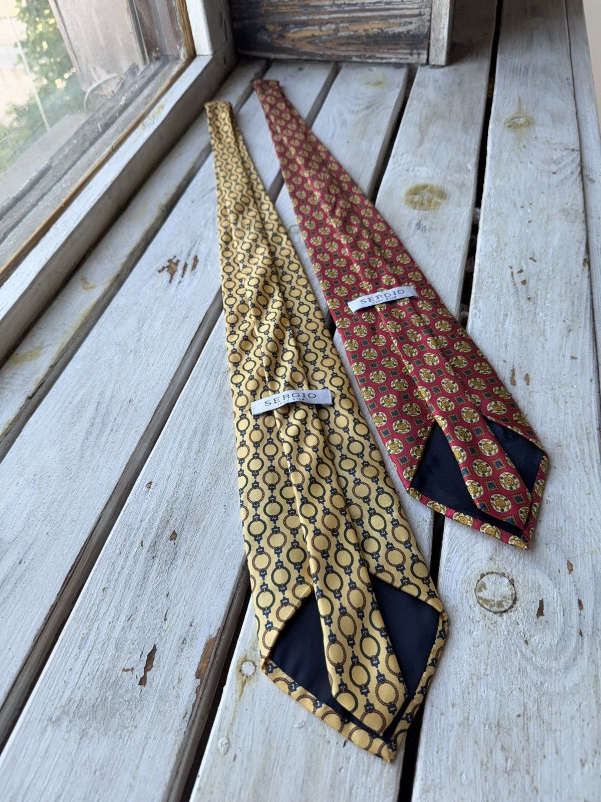 Designer Lot of 2 Vintage Sergio Silk Ties Geometric Retro Pattern Size ONE SIZE - 3 Thumbnail