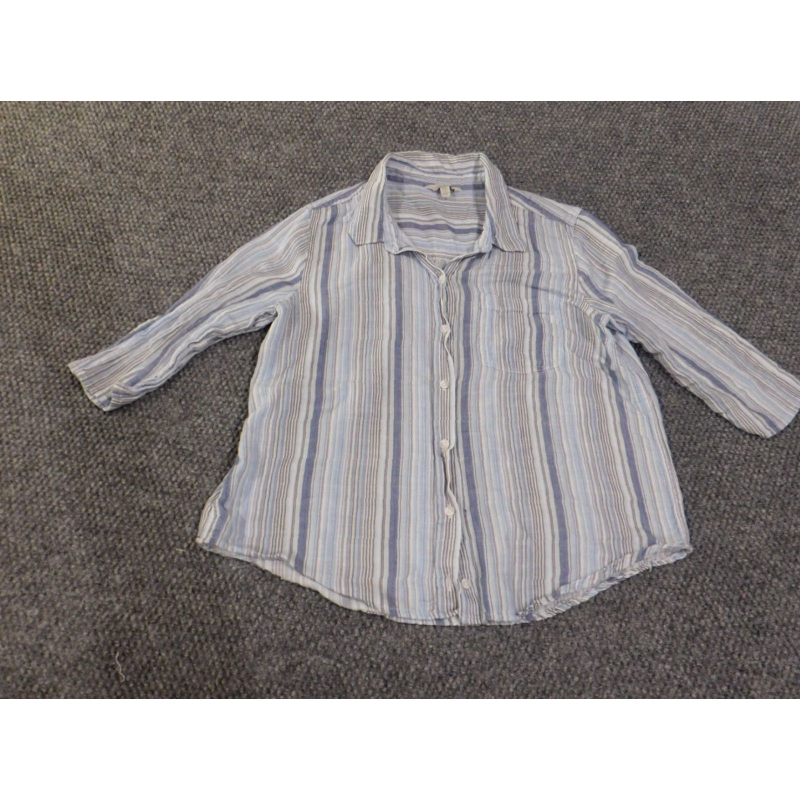 Lucky Brand Lucky Brand Button-Up Shirt Women M Blue Striped Knit Modal Short Sleeve Casual Crew Neck Button-Up Regular Size M Women Blues Striped Casual Size M / US 6-8 / IT 42-44 - 4 Thumbnail