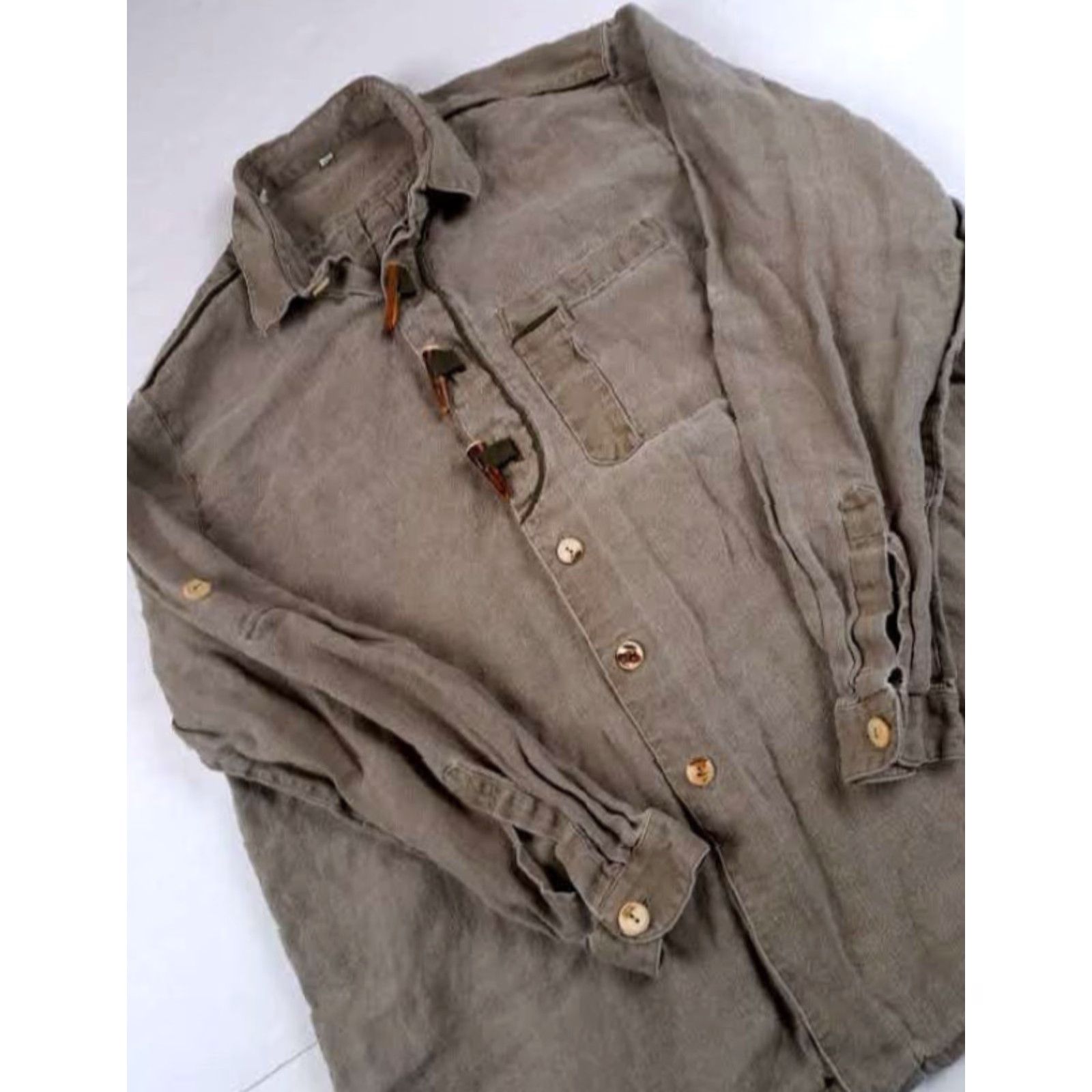 Imperial VINTAGE Imperial Safari Shirt Men 43 Button-Up Long Sleeve Canvas-Cotton Tan Buffalo Bone Button Size US XL / EU 56 / 4 - 6 Thumbnail