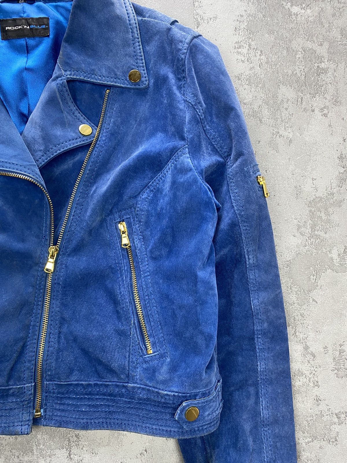 Vintage Blue and Gold Vintage Thick Heavy Suede Trucker Jacket Size M / US 6-8 / IT 42-44 - 2 Thumbnail