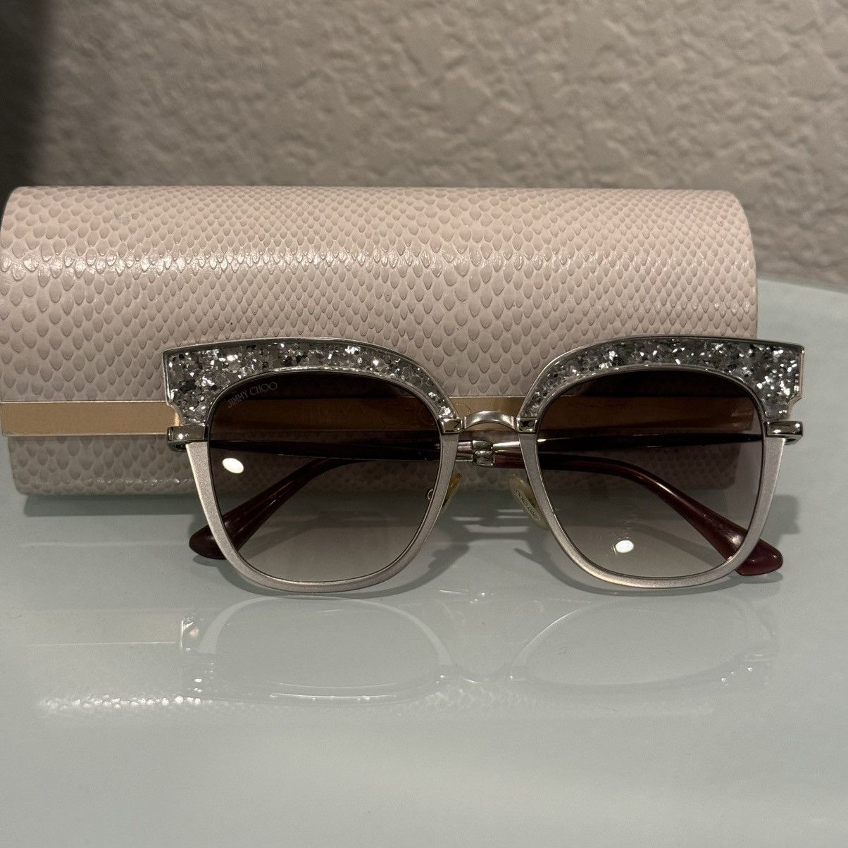 Jimmy Choo JIMMY CHOO ROSY Gunmetal / Pink Glitter Butterfly Sunglasses Size ONE SIZE - 1 Thumbnail