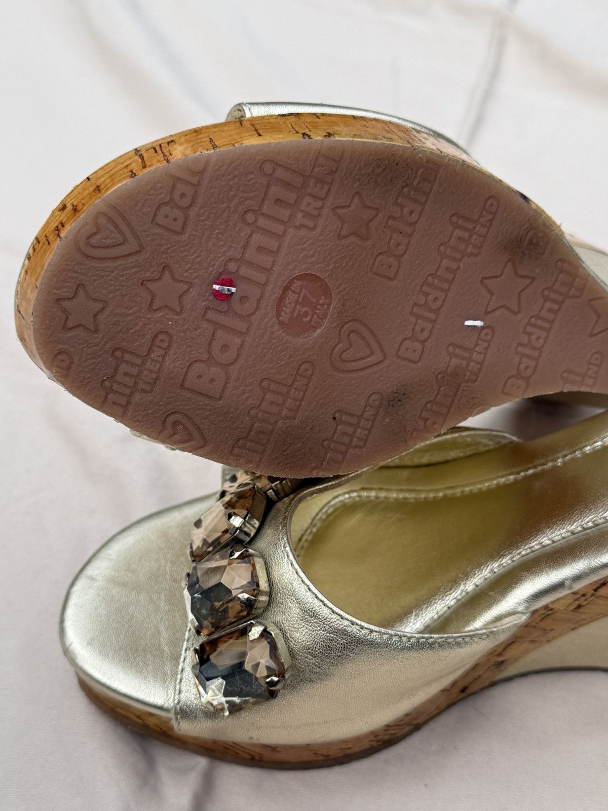 Baldinini Baldinini Trend Beige Leather Gemstone Heel Sandals Size US 7 / IT 37 - 4 Thumbnail