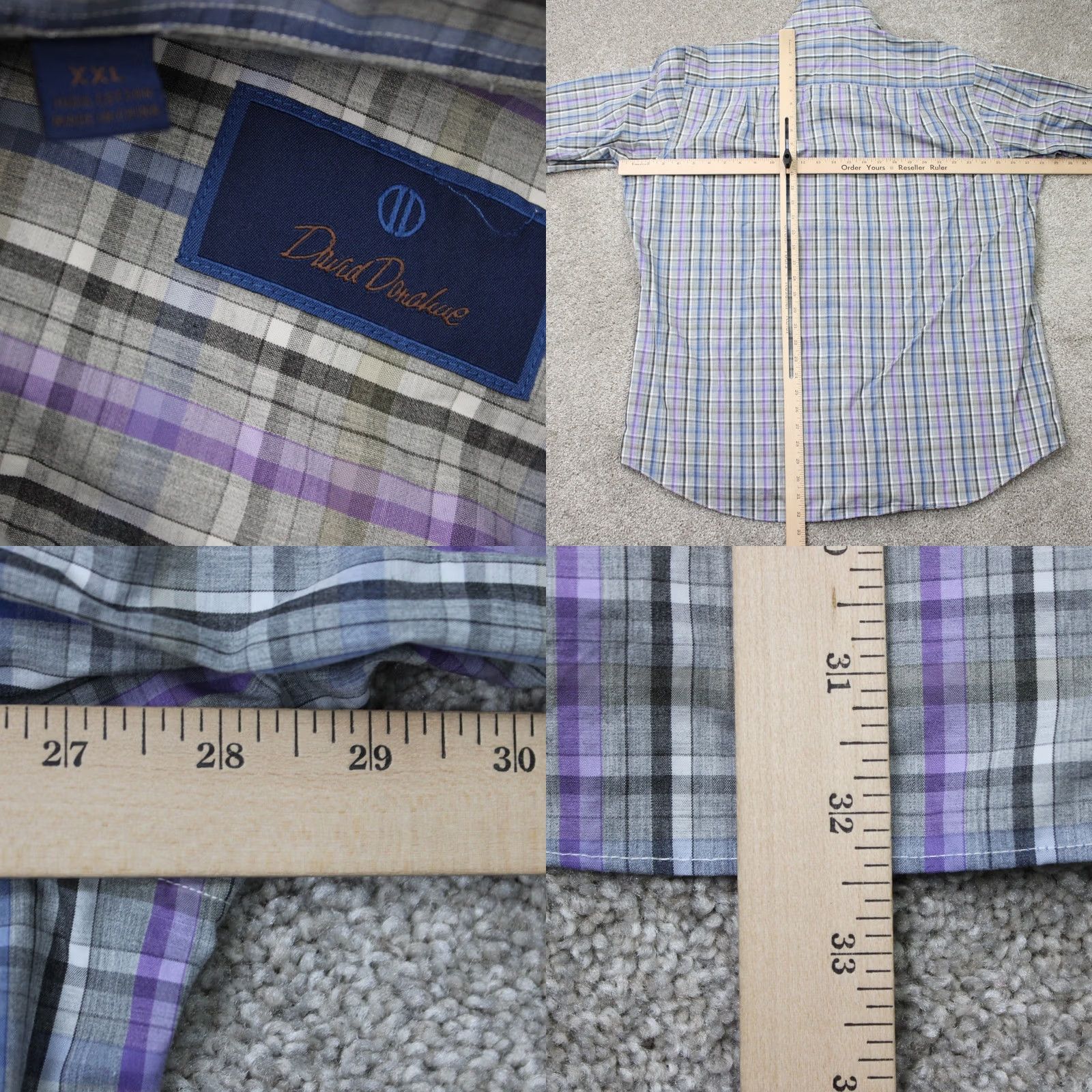 David Donahue David Donahue Shirt Mens 2XL Plaid Button-Up 100% Cotton Long Sleeve Gray Blue Purple Classic Preppy Colorful Mens Size US XXL / EU 58 / 5 - 8 Thumbnail