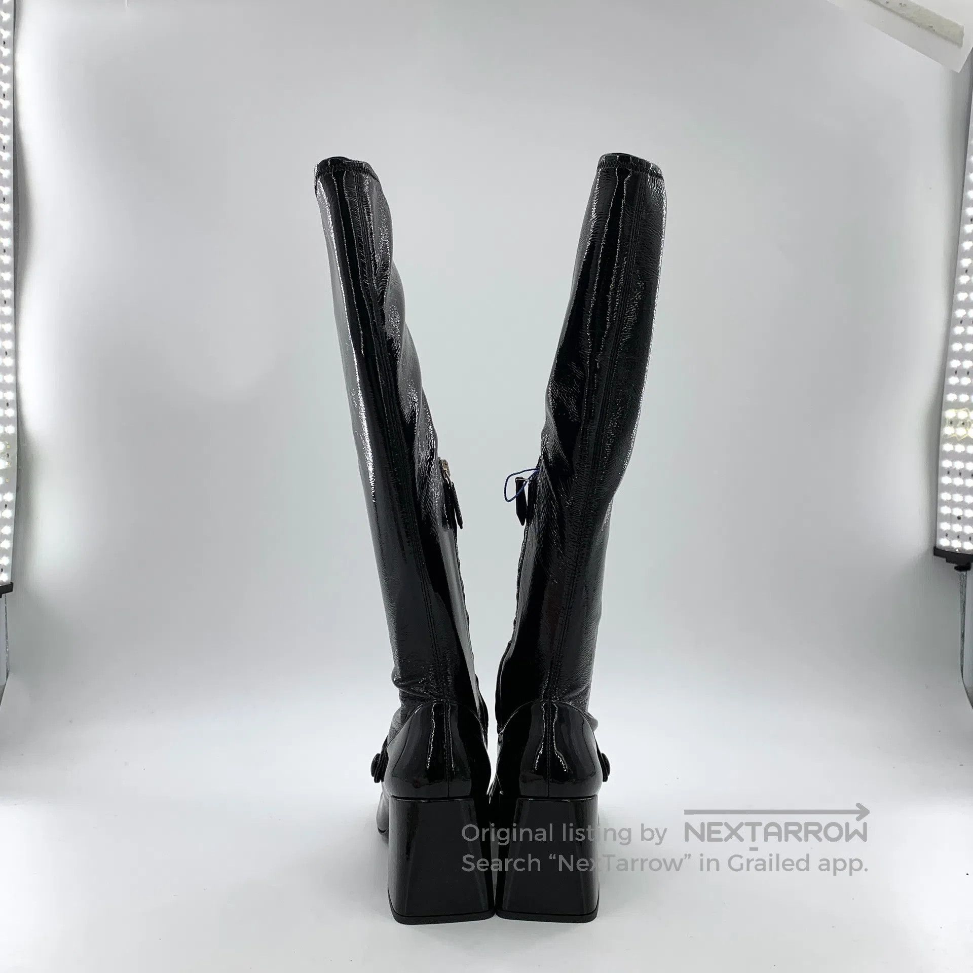 Miu Miu Miu Miu Black round toe patent leather thick heel high boo Size US 5.5 / IT 35.5 - 4 Thumbnail