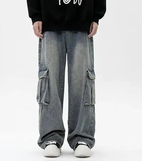 image of Y2K Vintage Men Cargo Jeans in Retro Blue (Size 26)