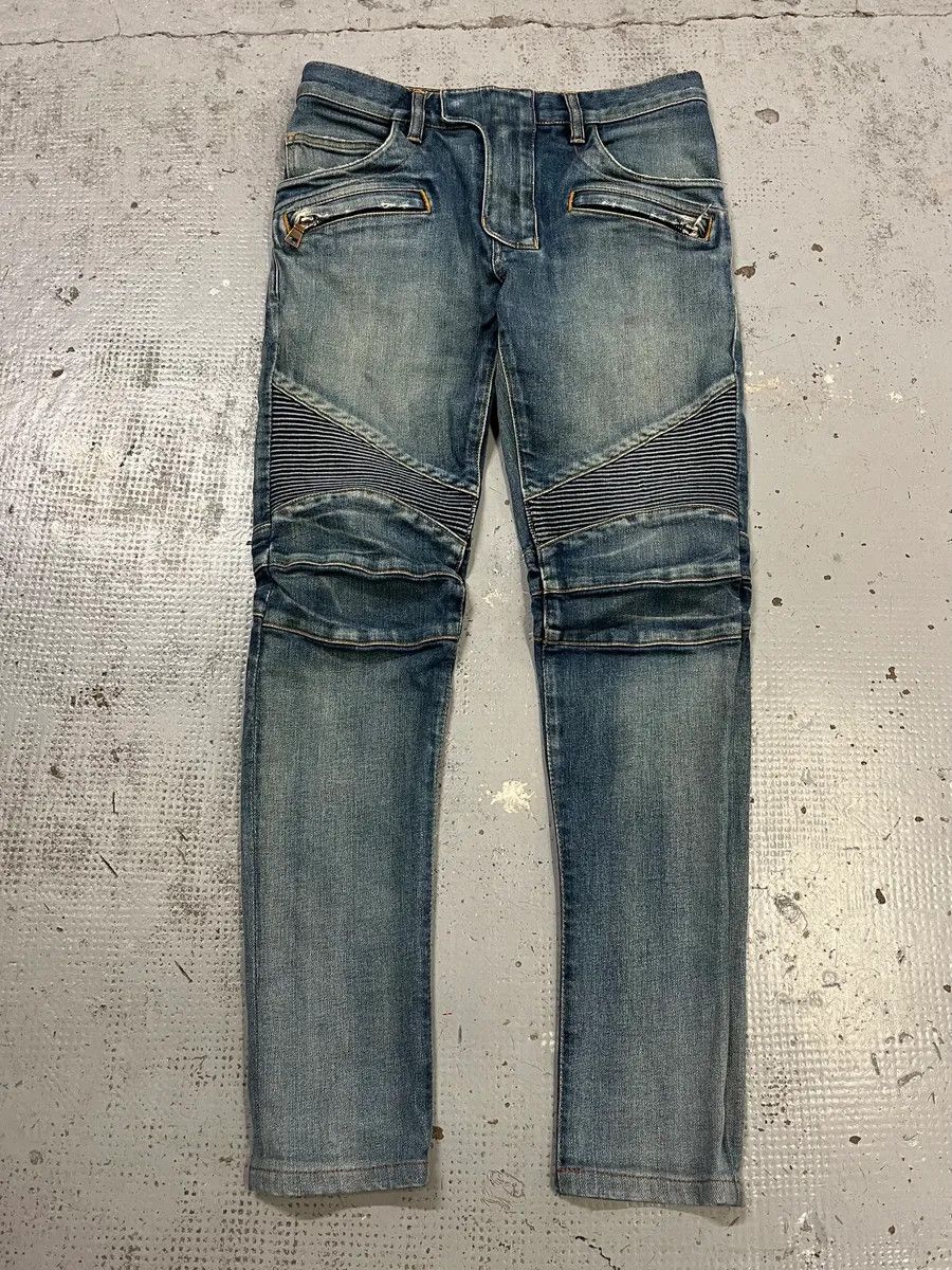Balmain 2010s Balmain Blue Biker Denim Jeans Size US 30 / EU 46 - 1 Thumbnail