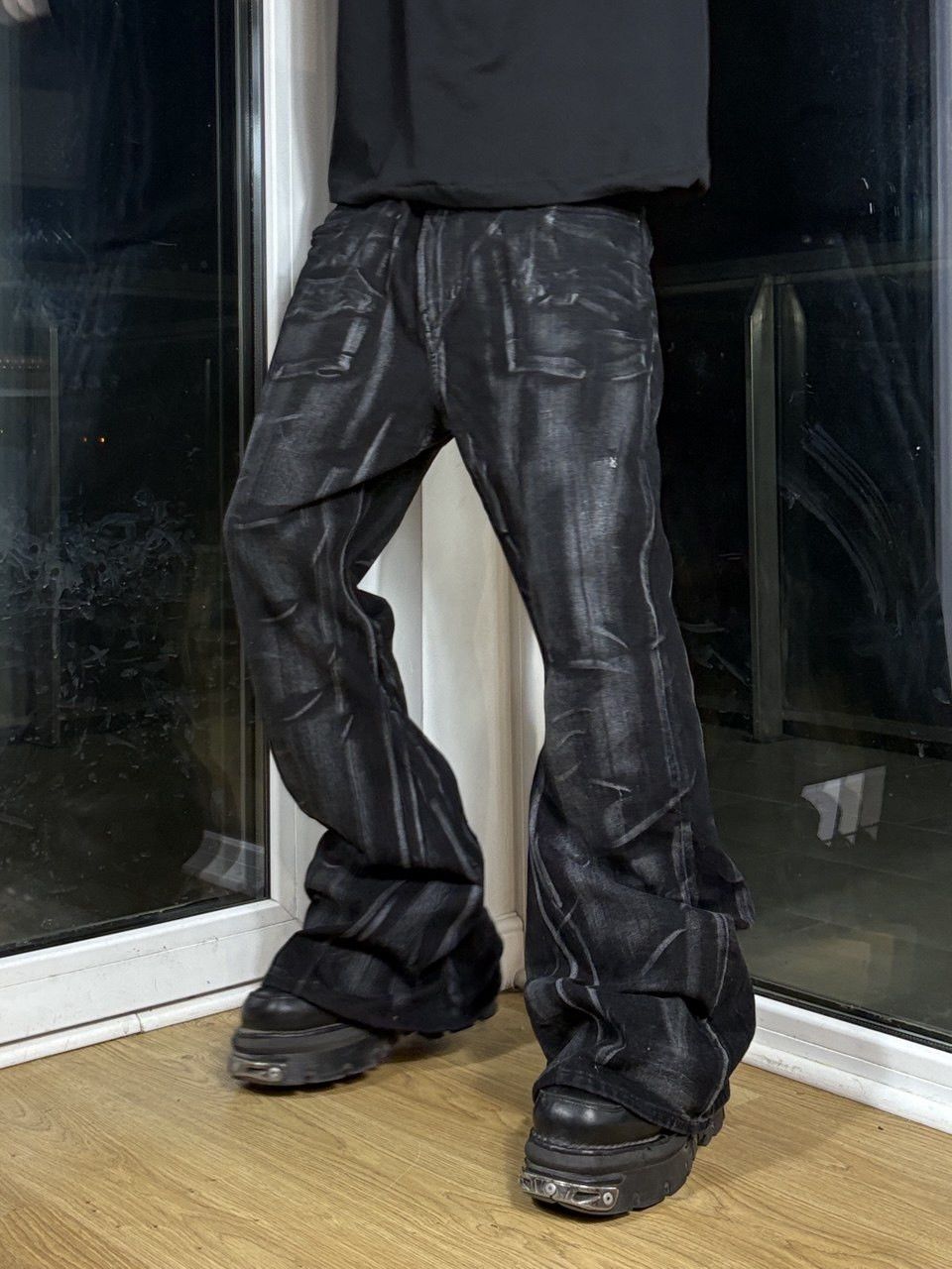 Japanese Brand flare bootcut custom black jeans Size US 34 / EU 50 - 3 Thumbnail
