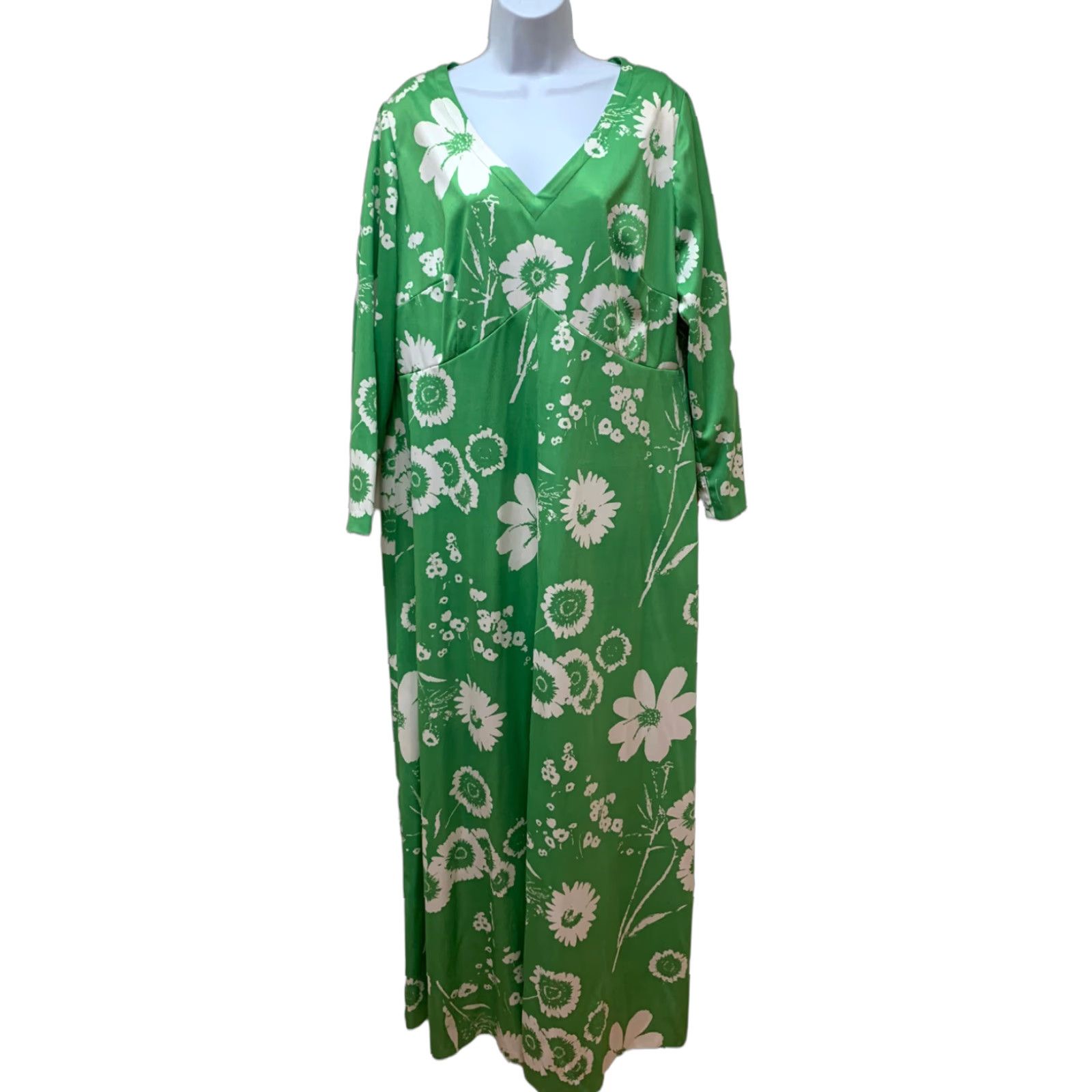 Vintage VINTAGE Retro Bright Green Large Floral Print Maxi Lounge Dress Plus Size Size S / US 4 / IT 40 - 1 Thumbnail
