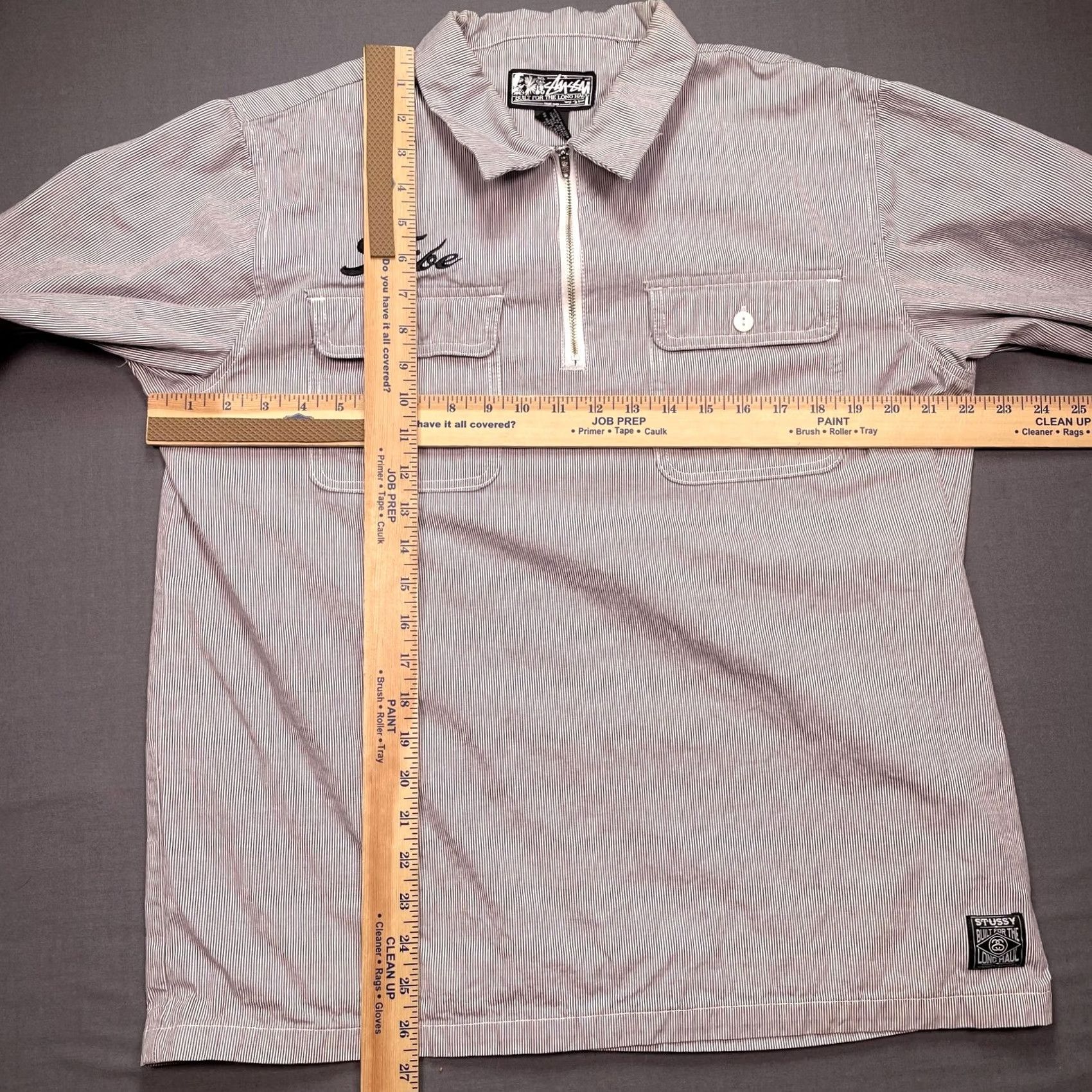 Vintage Stussy Shirt Mens Large Gray Striped Tribe Half Zip Long Sleeve Woven Pullover Size US L / EU 52-54 / 3 - 4 Thumbnail