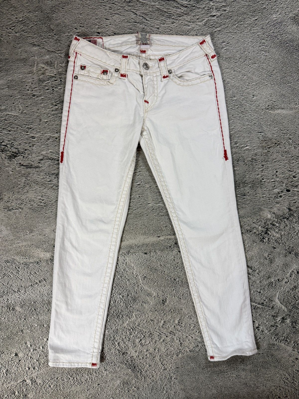 True Religion True Religion vintage white jeans slim Stella red stitching Size 31" - 6 Thumbnail