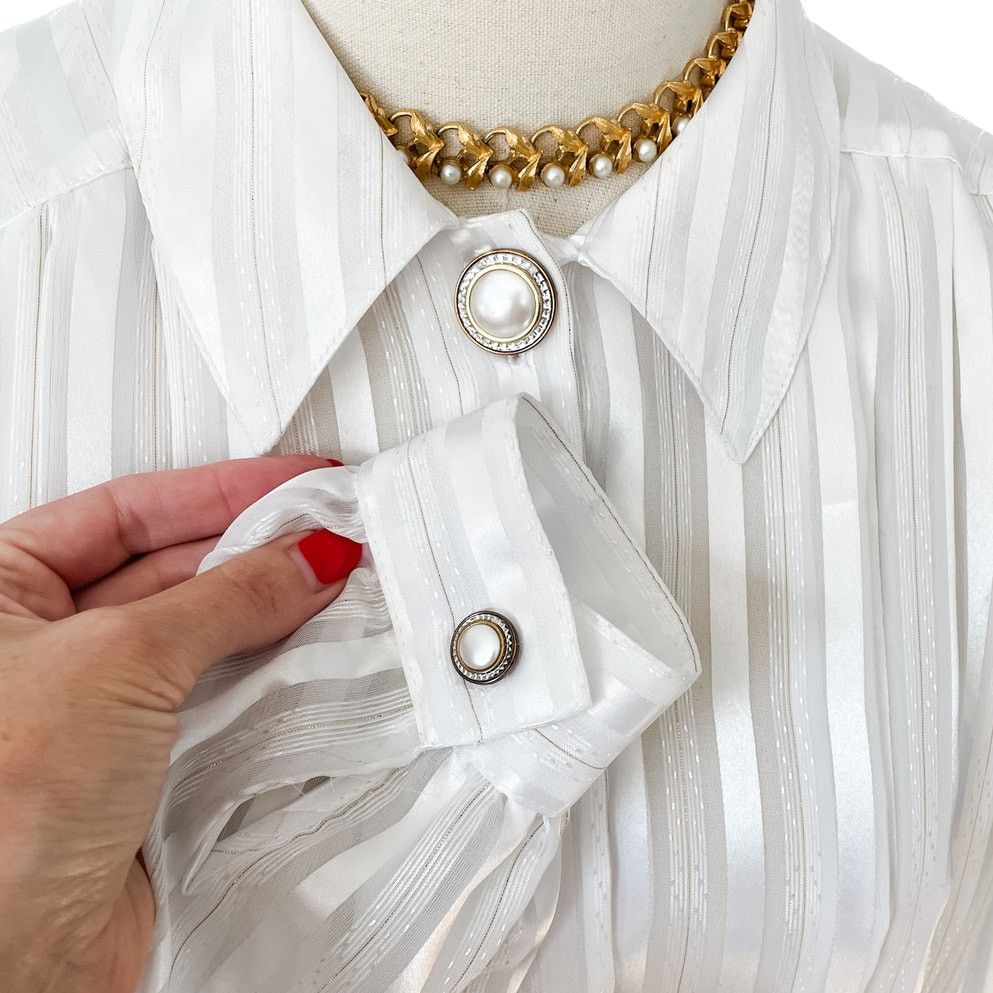 Vintage Vintage sheer stripe peplum decorative button blouse 10/M Size M / US 6-8 / IT 42-44 - 2 Thumbnail