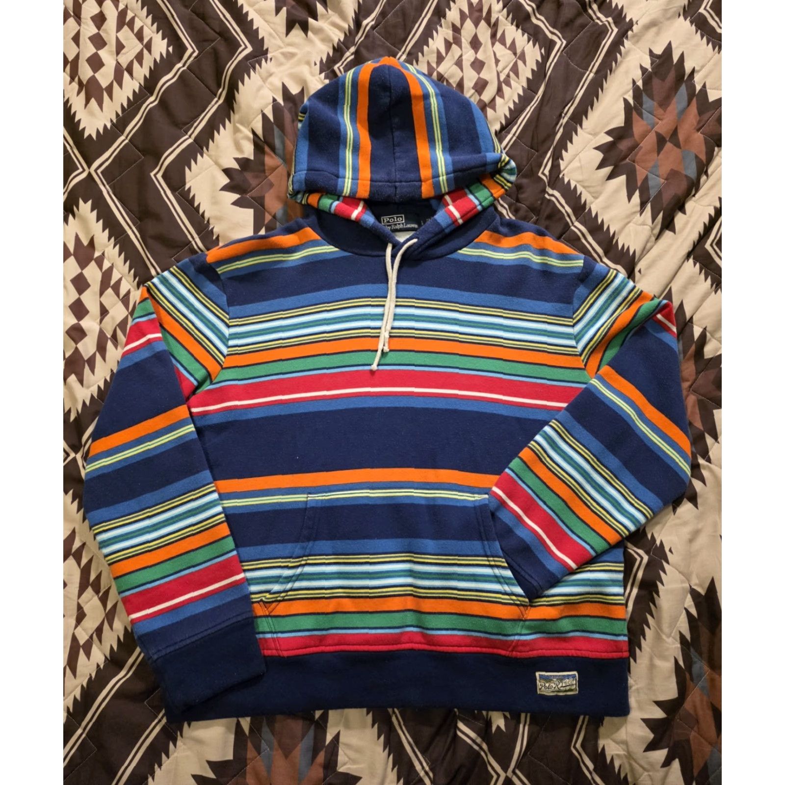 Polo Ralph Lauren Polo Ralph Lauren Hoodie Adult Large Multicolored Striped Fleece Pullover Hooded Logo Pockets Mens Size US L / EU 52-54 / 3 - 2 Thumbnail