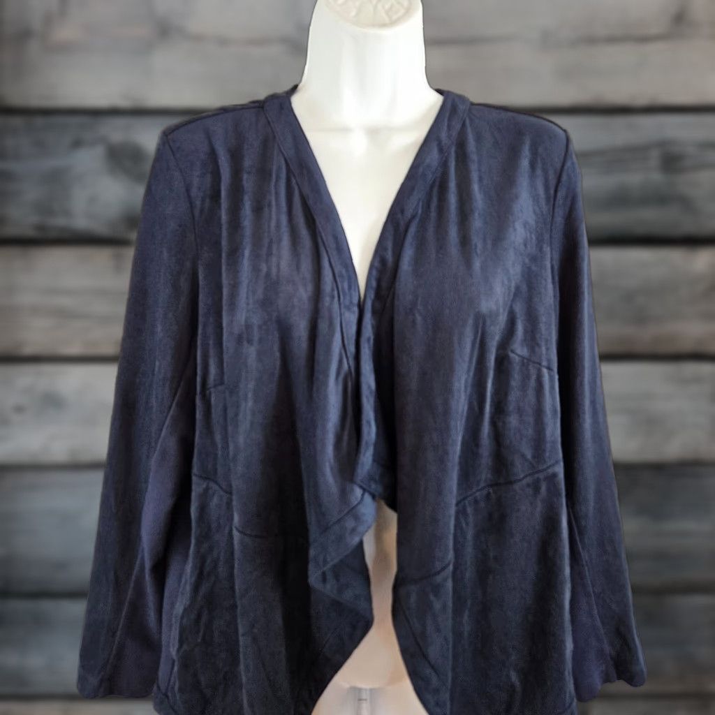 J. Jill J Jill Womens Cardigan Blue Faux Suede Open Front Pockets Petite Large Sz PL Long Sleeve Womens Cardigan Size L / US 10 / IT 46 - 1 Thumbnail
