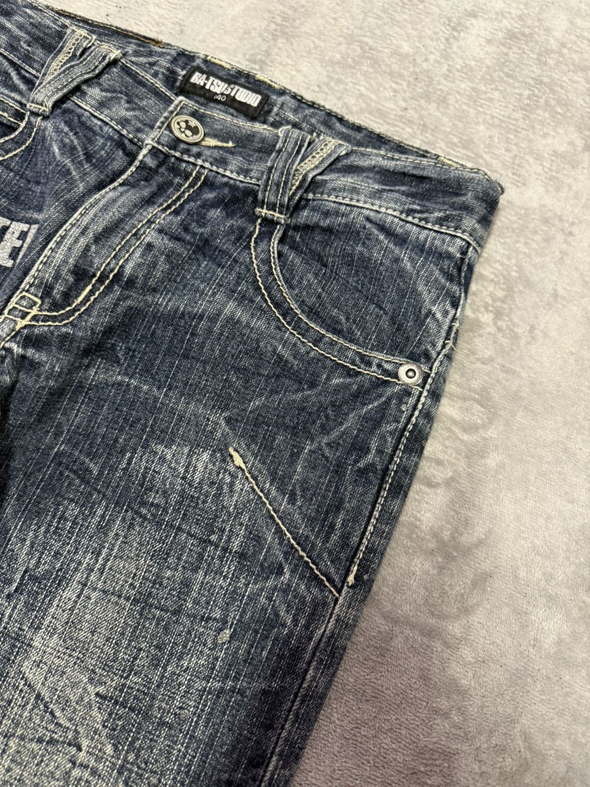 5351 POUR LES HOMMES × Japanese Brand × Le Grande Bleu (L.G.B.) Ba-Tsu Studio Kevlar Paint glitter Heavy Wash Jeans Size US 27 - 12 Thumbnail