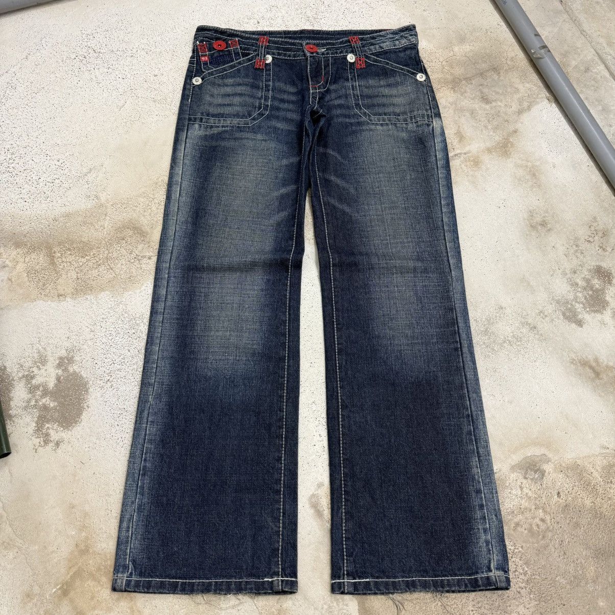 Japanese Brand Wide Leg Unisex Blue Moon Blue Whisker Printed Denim Pants Size US 29 - 3 Thumbnail