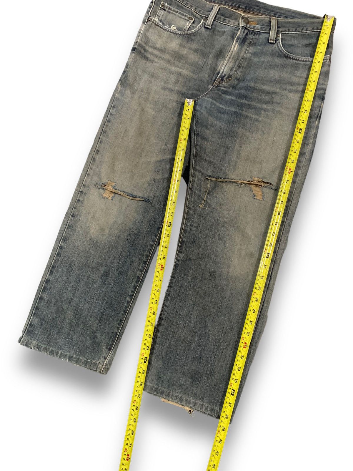 Edwin Vintage Y2K Edwin 403 Yellow Mud Wash Loose Distressed Jeans Size US 35 - 16 Thumbnail