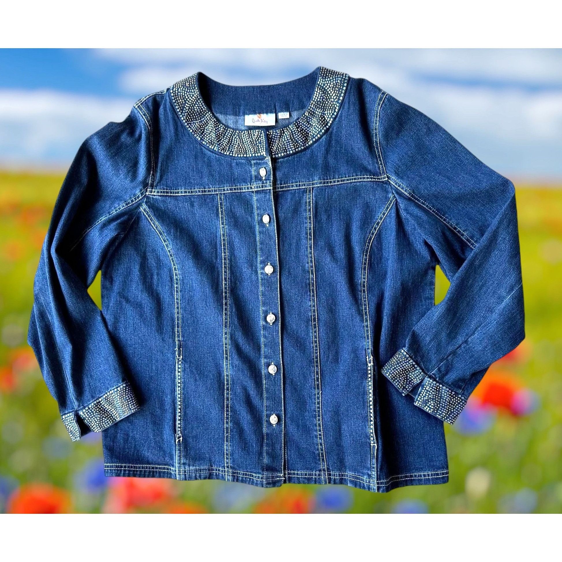 Quacker Factory × Vintage Vintage Quacker Factory Jean Jacket Large Blue Denim Size L / US 10 / IT 46 - 1 Thumbnail
