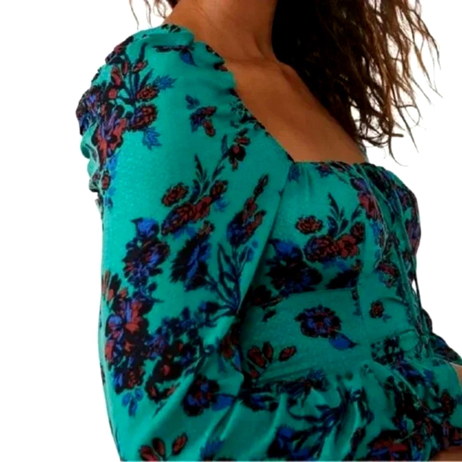 Free People Free People Hilary Floral Printed Low Square Back Top Teal M Size M / US 6-8 / IT 42-44 - 5 Thumbnail