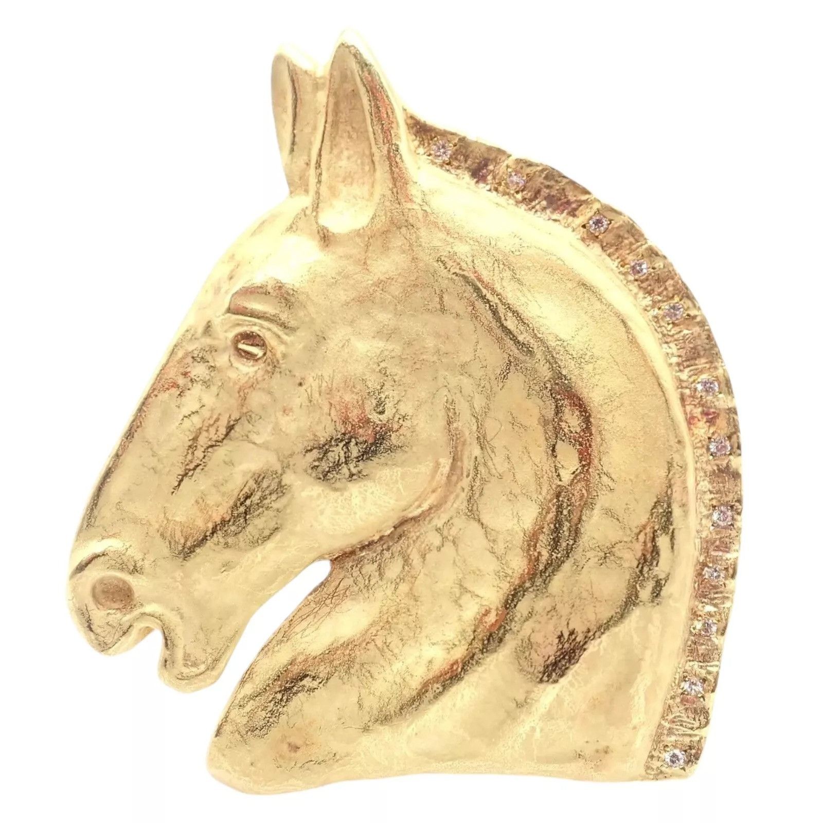 Hermes Paris 18k Solid Yellow Gold Diamond Horse Extra Large Brooch Size ONE SIZE - 1 Thumbnail