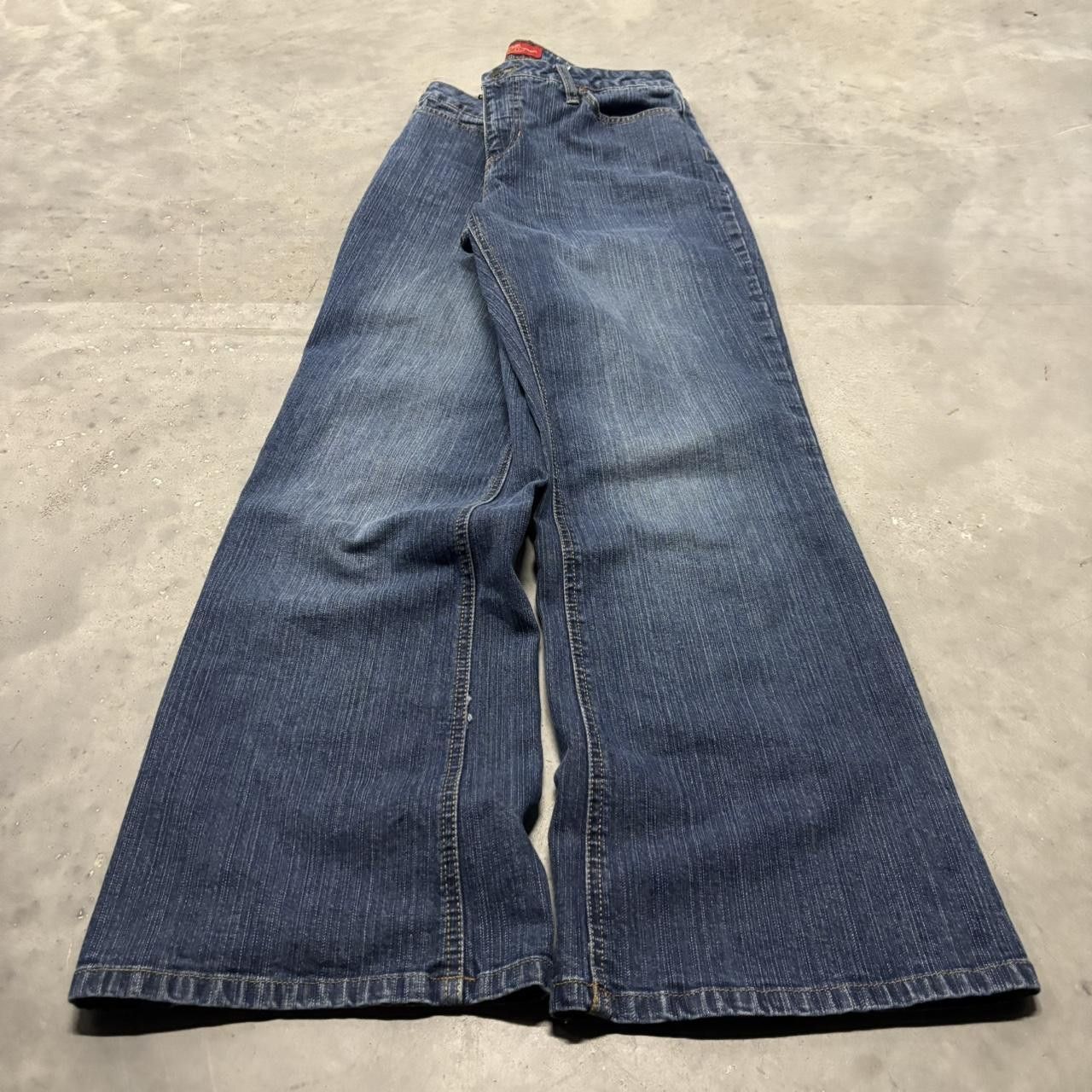 Japanese Brand × Vintage Crazy Vintage Y2K/2000s Dark Blue Wash Flared Denim Jeans! Size US 32 / EU 48 - 3 Thumbnail