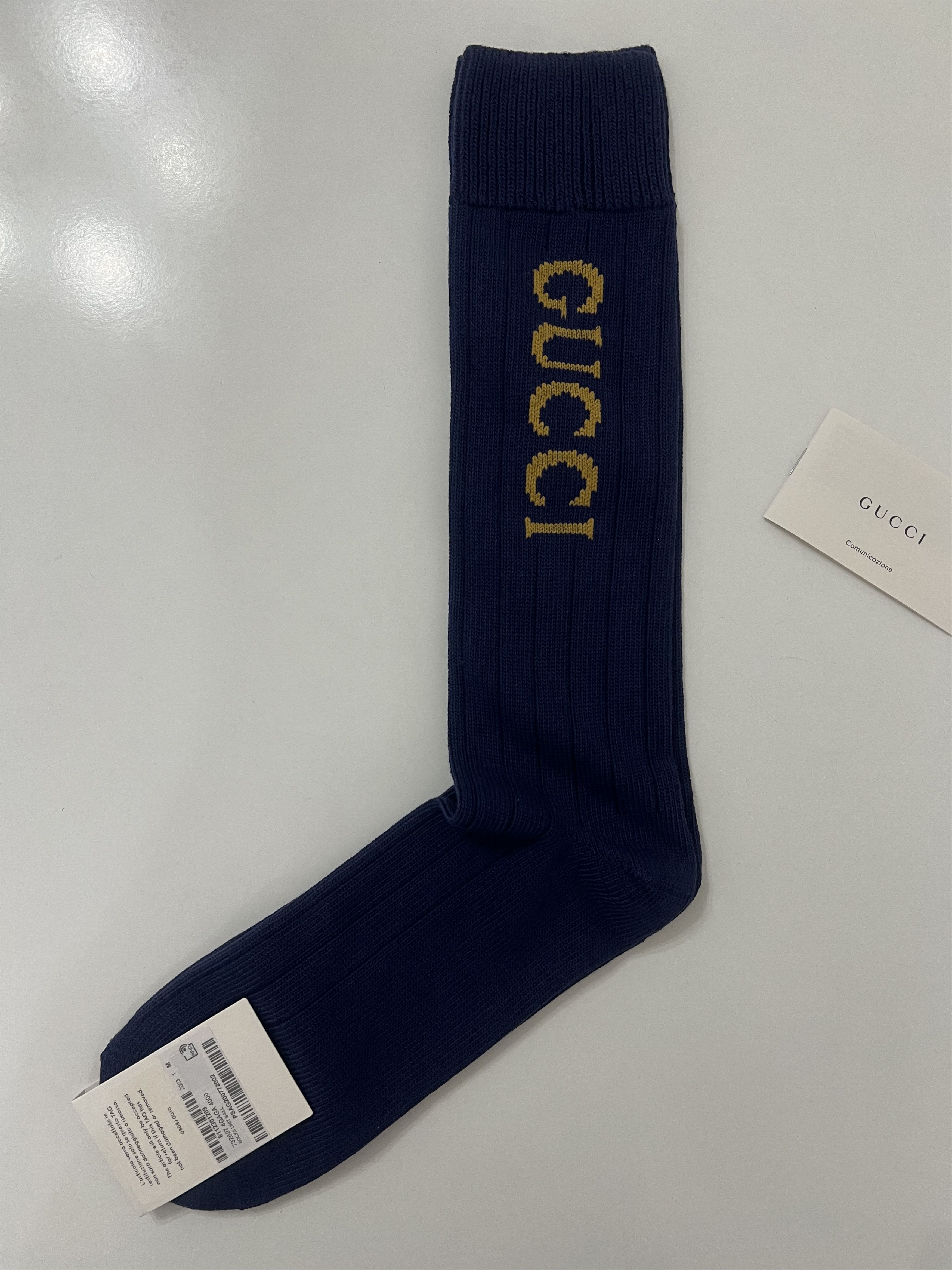 Gucci GUCCI - INTARSIA LOGO PRINT SOCKS, NIGHT BLUE, SIZE M Size ONE SIZE - 8 Thumbnail
