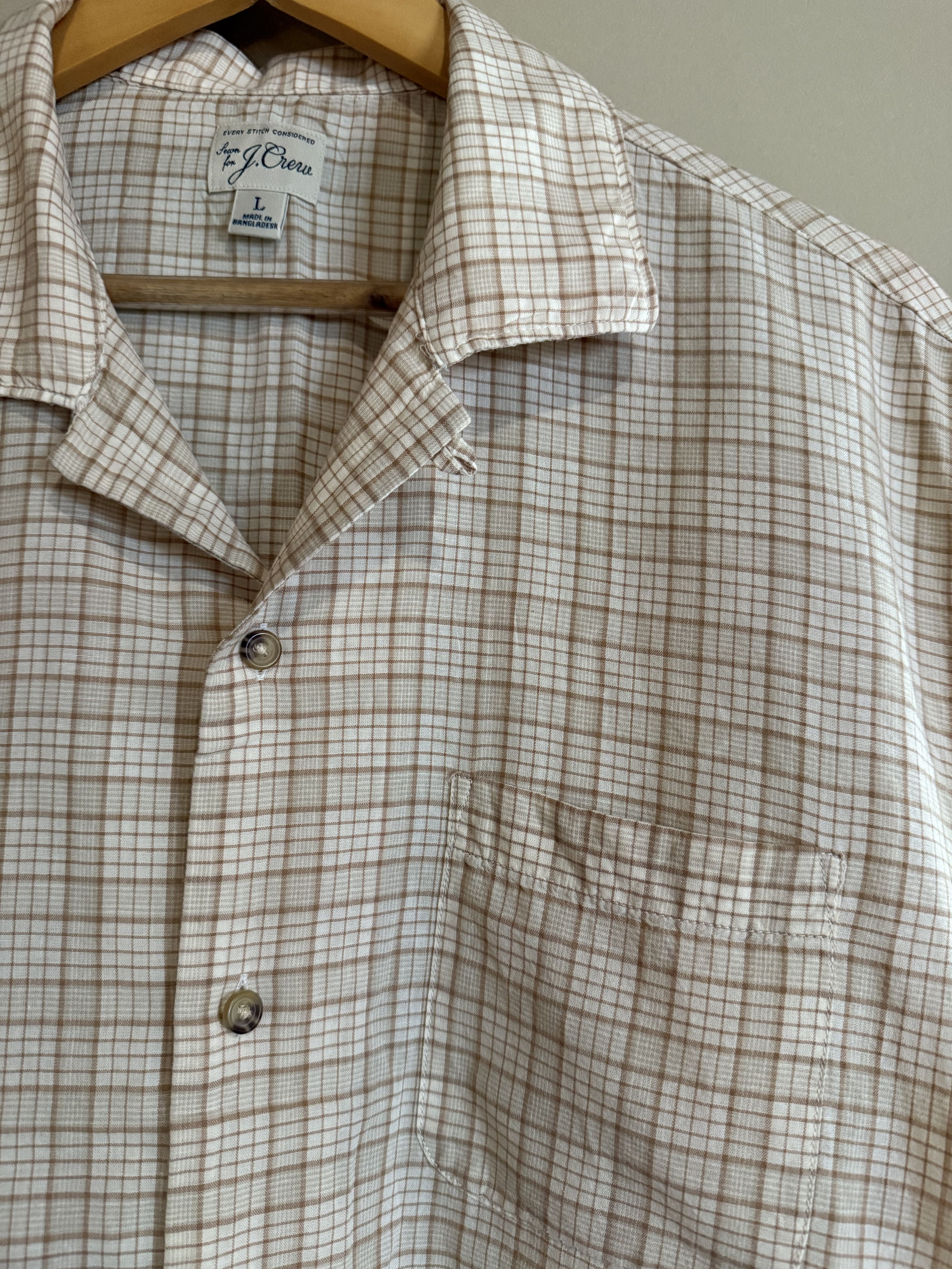 J.Crew J.Crew Tan Plaid Lightweight Cotton S/S Shirt, Men's Large Size US L / EU 52-54 / 3 - 2 Thumbnail