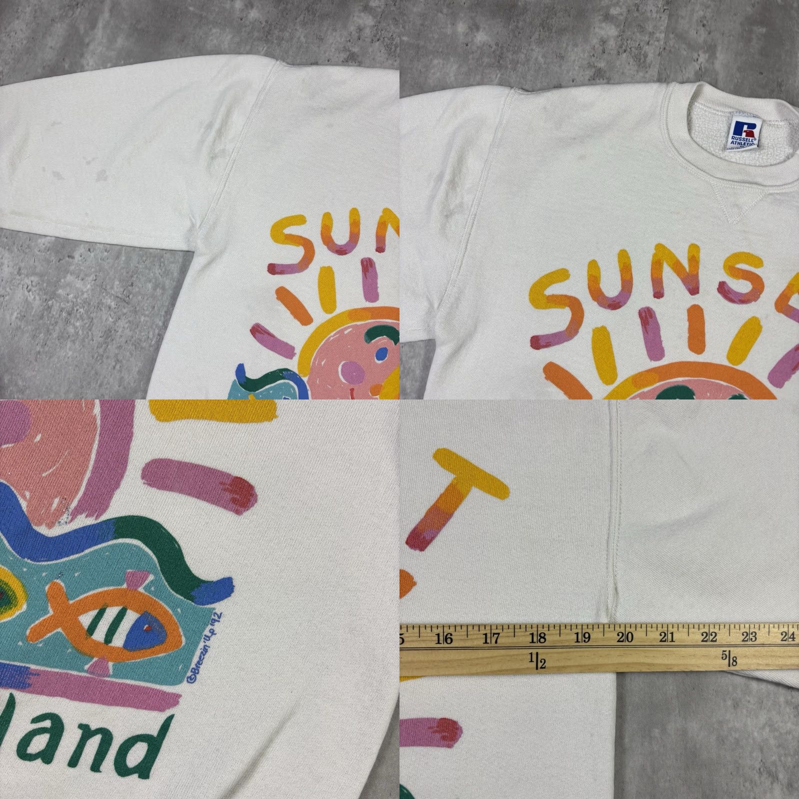 Russell Athletic VINTAGE Russell Athletic Sweatshirt Long Beach Island Sunset 90s Graphic Print Mermaid White M Mens Size US M / EU 48-50 / 2 - 8 Thumbnail