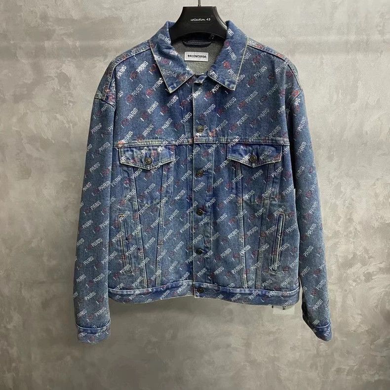 Balenciaga Balenciaga size 36 Blue full diamond logo denim jacket 2501 Size US M / EU 48-50 / 2 - 1 Thumbnail