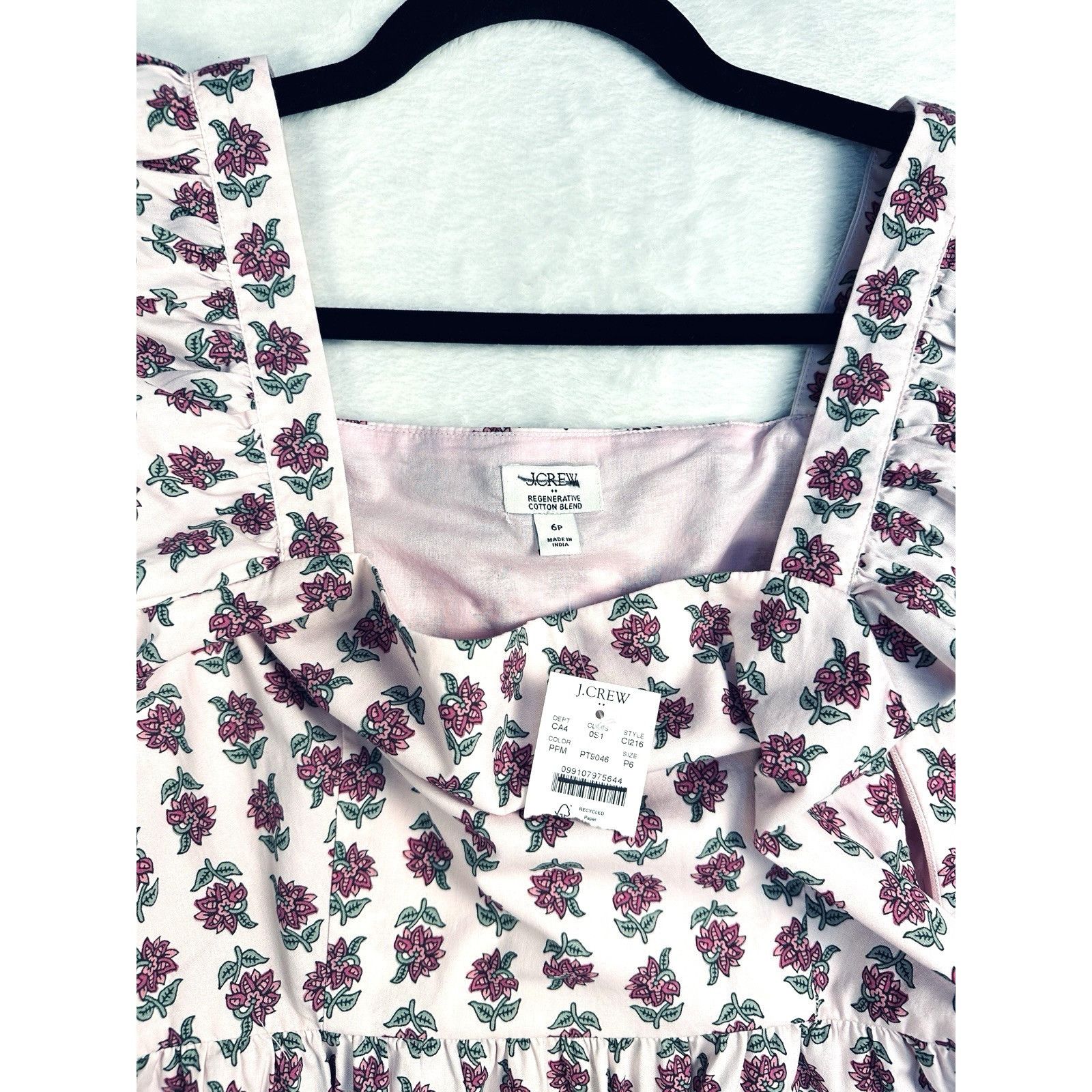 J.Crew J.Crew Floral Midi Dress Pink Ruffle Sleeve Square Neck 6P Size S / US 4 / IT 40 - 4 Thumbnail
