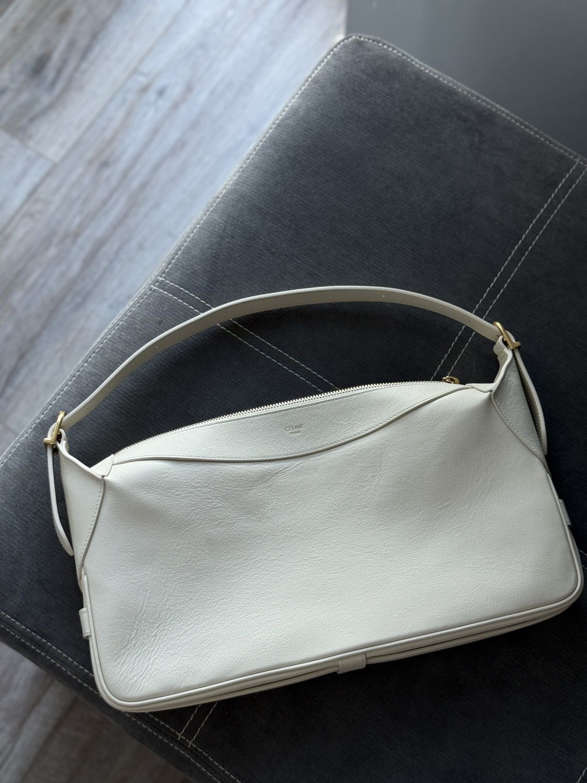 Celine Celine Small Romy Bag White Calfskin Leather Gold HW Size ONE SIZE - 9 Thumbnail