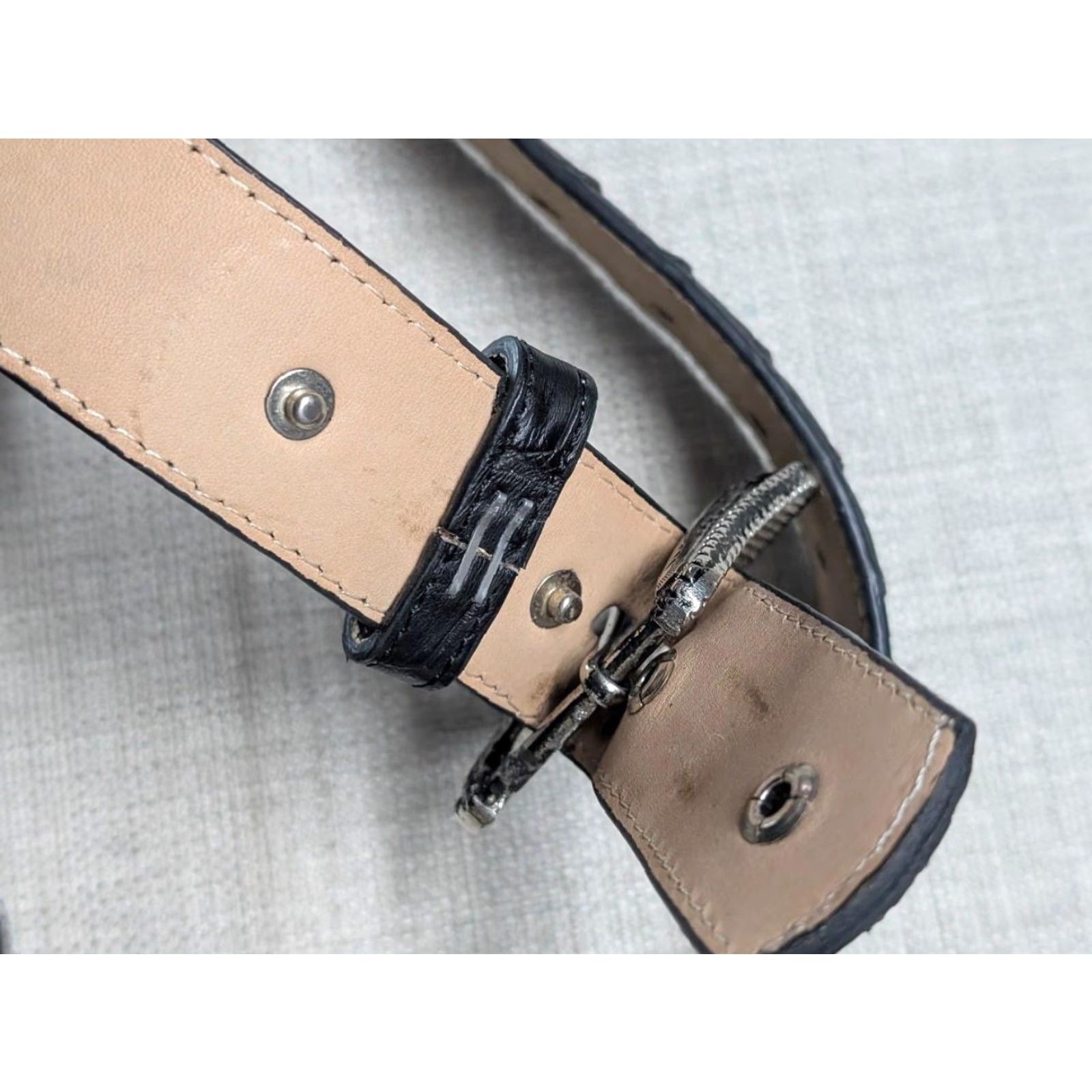 Vintage VINTAGE genuine CAIMAN handcrafted WESTERN belt 42 BLACK leather, crocodile alligator JRC belts Mens Western 42 Size 42 - 5 Thumbnail