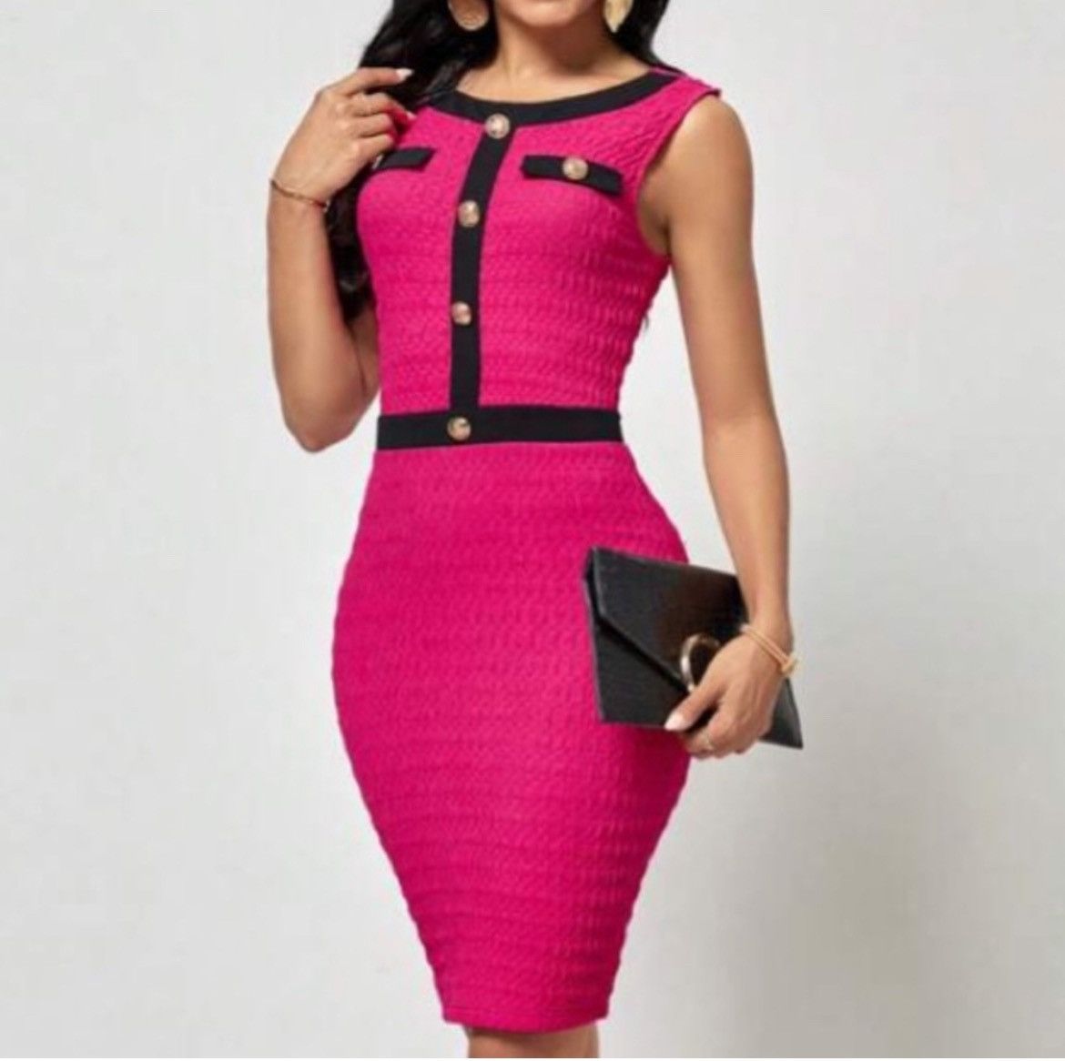 Designer × Other NWT, Lavishly Paris Women’s Hot Pink Button Decor Dress Size M / US 6-8 / IT 42-44 - 12 Thumbnail