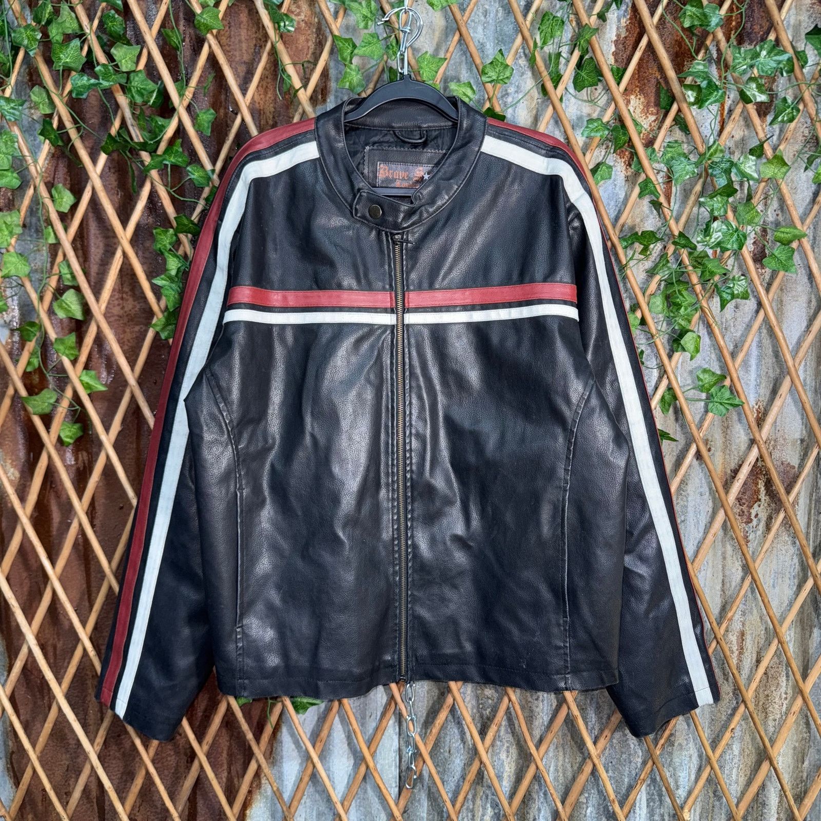 Brave Soul Vintage Y2K brave soul London 2000s leather striped jacket Size US XL / EU 56 / 4 - 1 Thumbnail