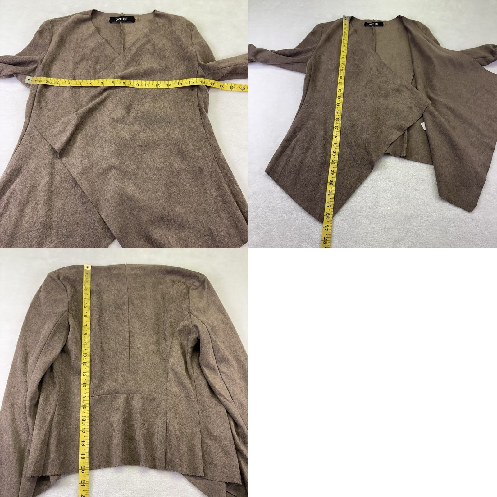Vintage DO + BE Cardigan Brown S Faux Suede Waterfall Draped Open Front High Low Size S / US 4 / IT 40 - 8 Thumbnail