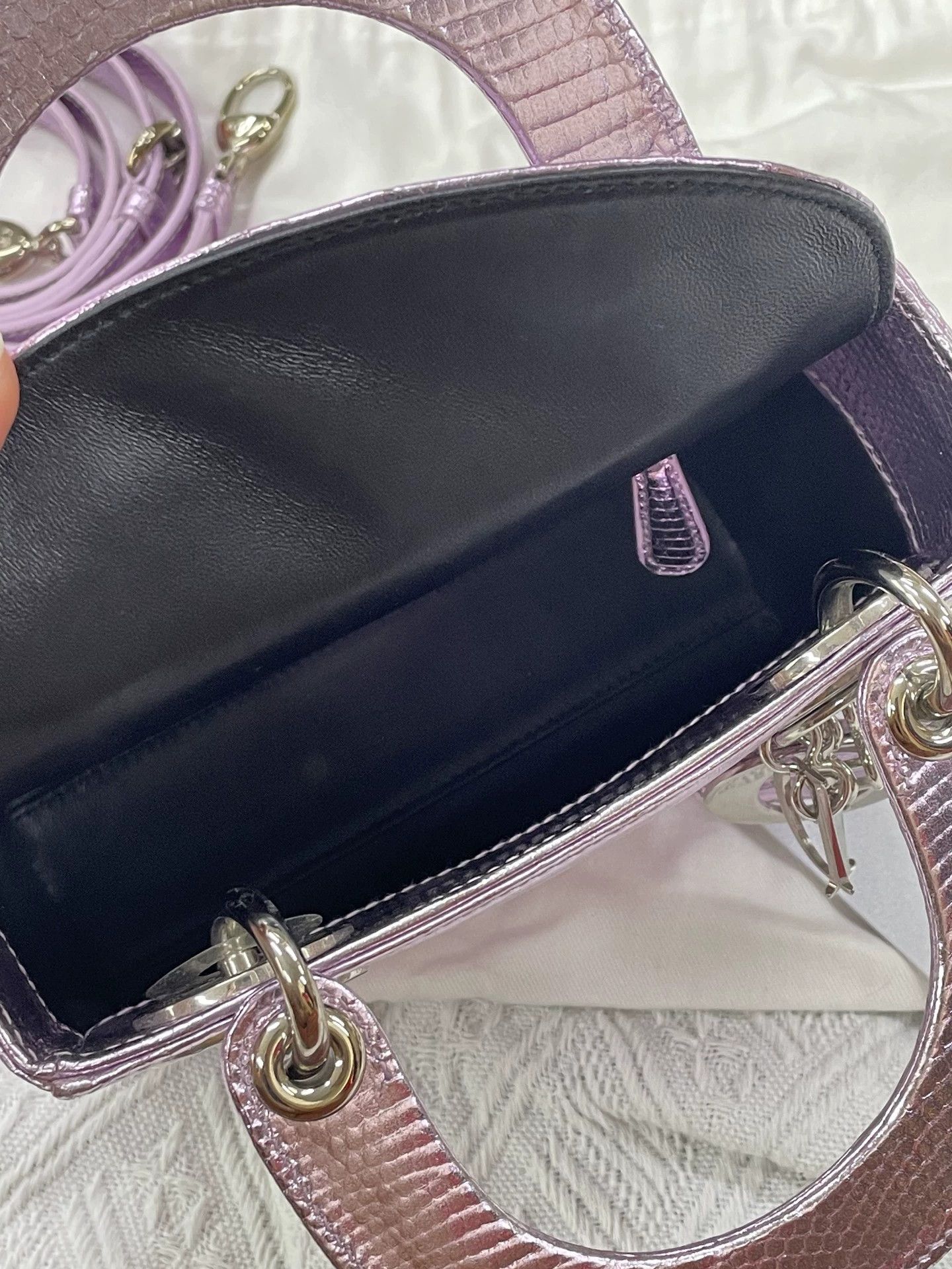 Dior Dior Lady Dior Mini Pearl Purple Lizard Silver 3 Size ONE SIZE - 5 Thumbnail