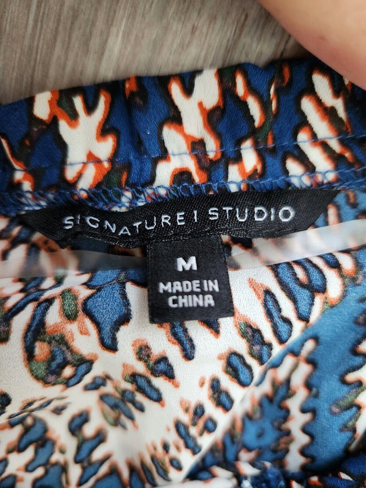 Designer Signature Studio Blouse Medium Blue Orange V Neck 3/4 Size M / US 6-8 / IT 42-44 - 3 Thumbnail