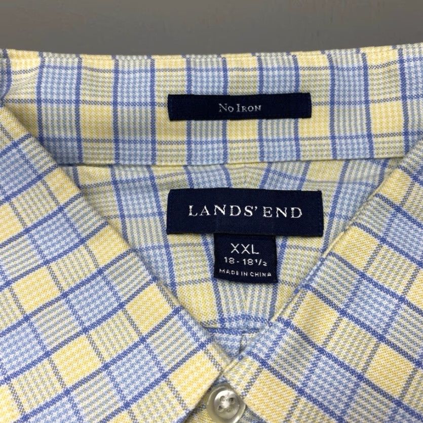 Lands' End Vintage Lands' End Shirt Mens 2XL Button-Down Long Sleeve Pocket Blue Yellow Check Plaid Shirt Size US XXL / EU 58 / 5 - 6 Thumbnail