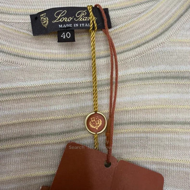 Loro Piana Loro Piana Khaki Striped Cashmere Silk Short Sleeve Top Size XS / US 0-2 / IT 36-38 - 3 Thumbnail