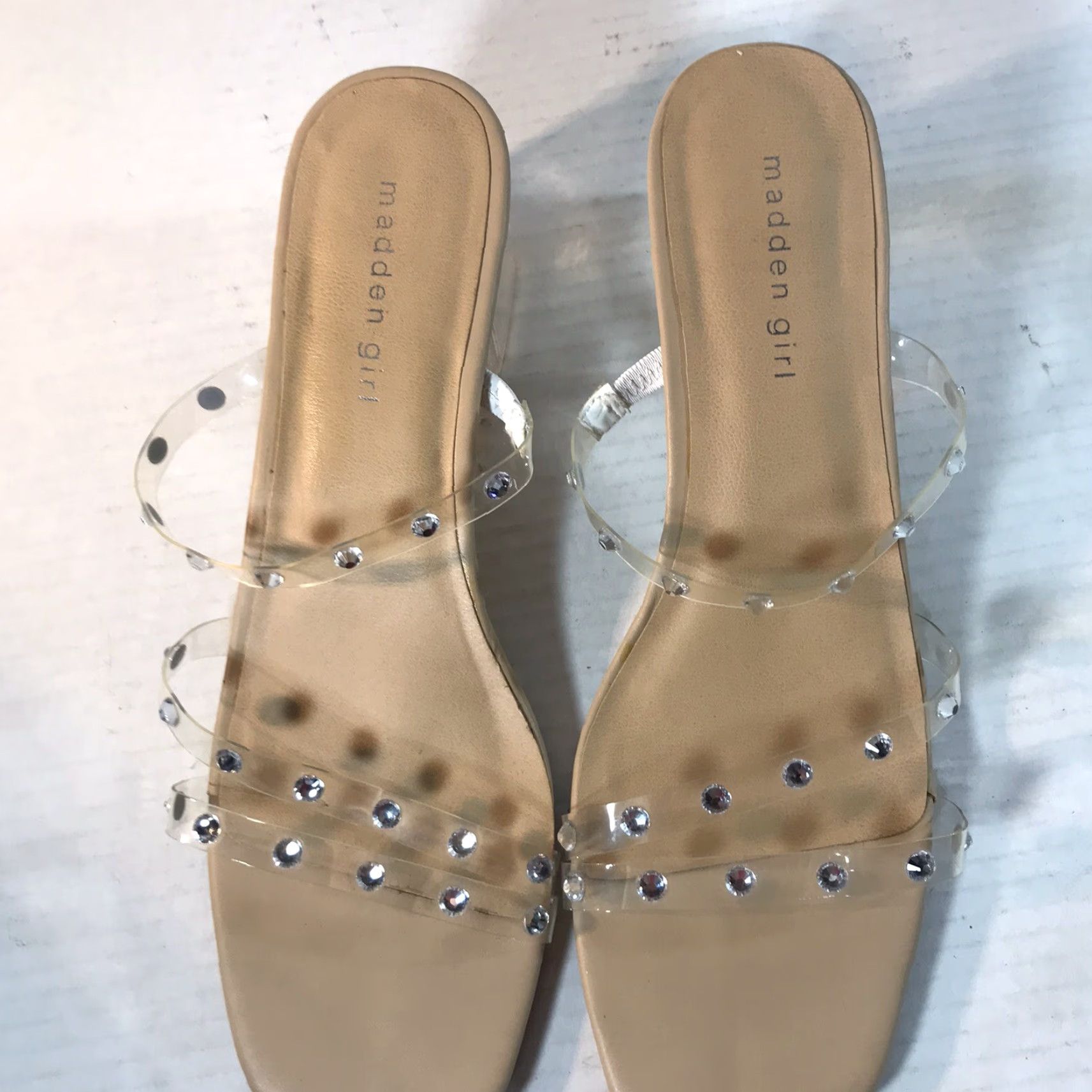 Vintage Madden Girl Instant Clear Strappy Block Heels Womens Size 10M 2.5in Rhinestone Party Cocktail Size US 10 / IT 40 - 3 Thumbnail