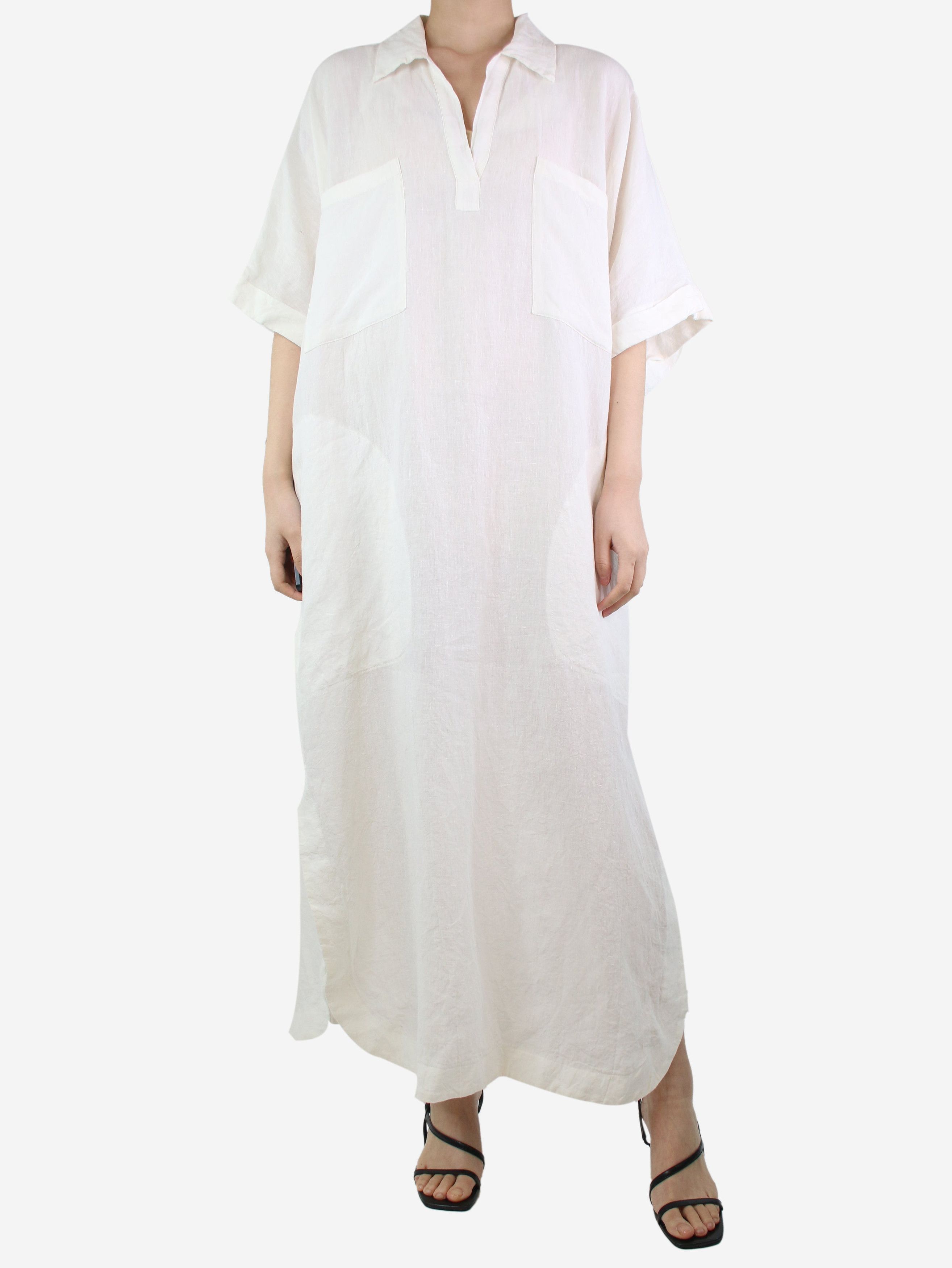 image of Raey Cream Patch-Pocket Linen Midi Dress - Size M, Women's