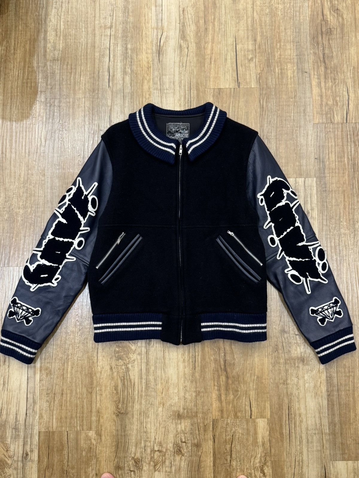 image of Undercover 2001Aw "d.a.v.f" Varsity Jacket in Blue, Men's (Size Medium)