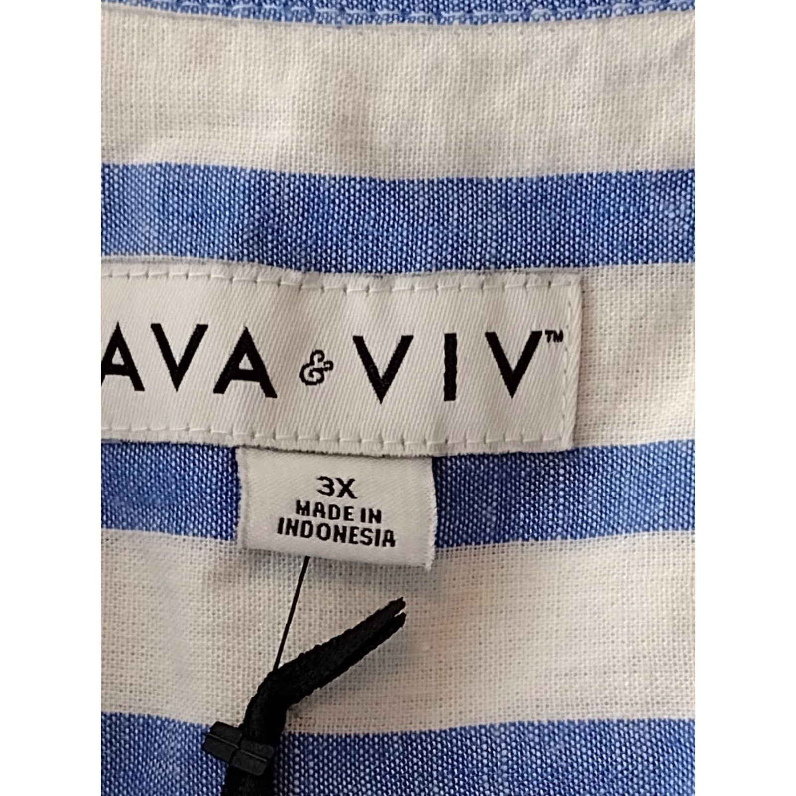 Vintage Ava & Viv Blue Striped Linen & Rayon Blend Button Front Top - Women's 3X Casual Shirt Size 3X Blue Pattern Striped All Seasons Womens (Plus) Size XXL / US 16-18 / IT 52-54 - 5 Thumbnail