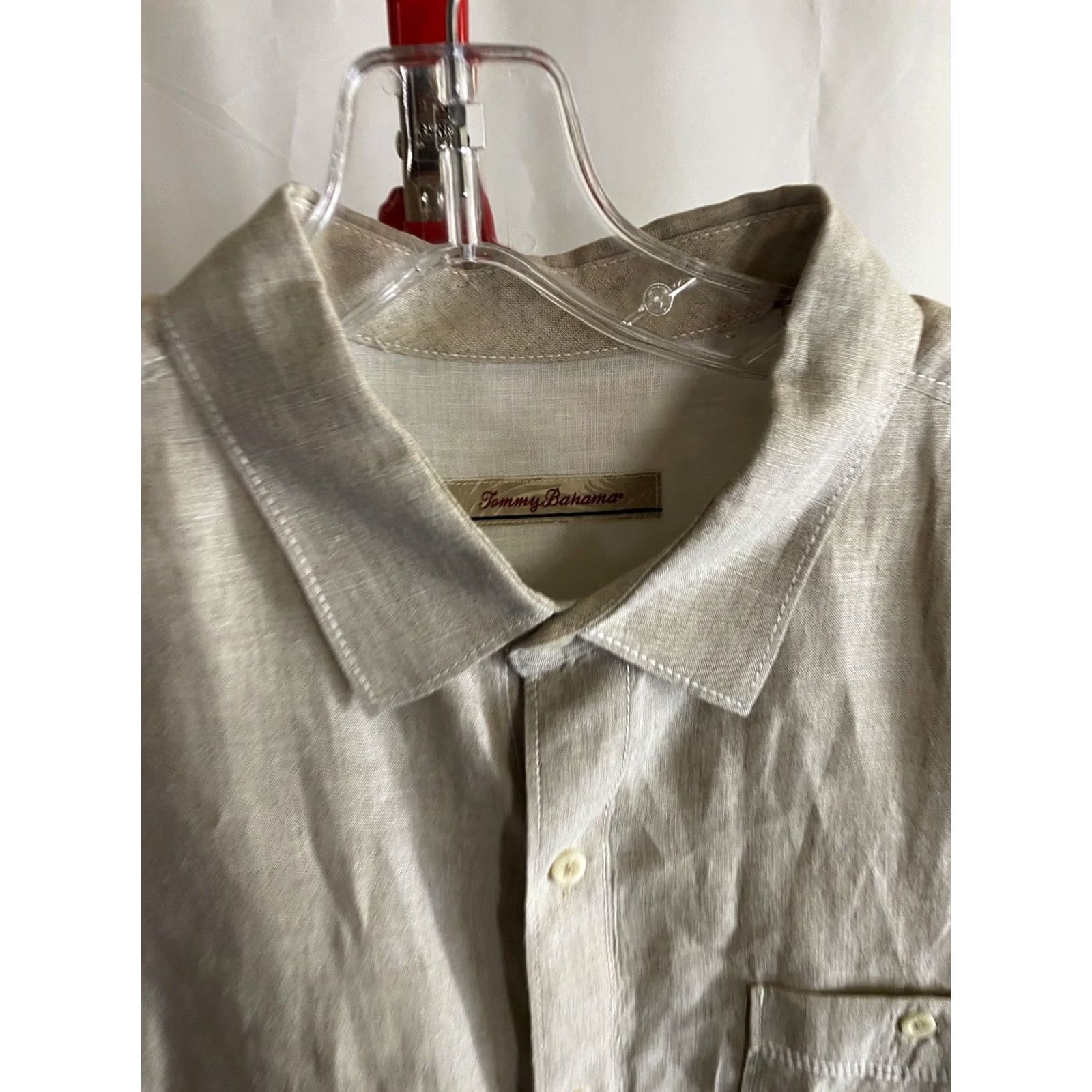 Tommy Bahama Tommy Bahama 100% Linen SHIRT Short Sleeve Button-Up Beige Large L 33 Mens Size US L / EU 52-54 / 3 - 5 Thumbnail