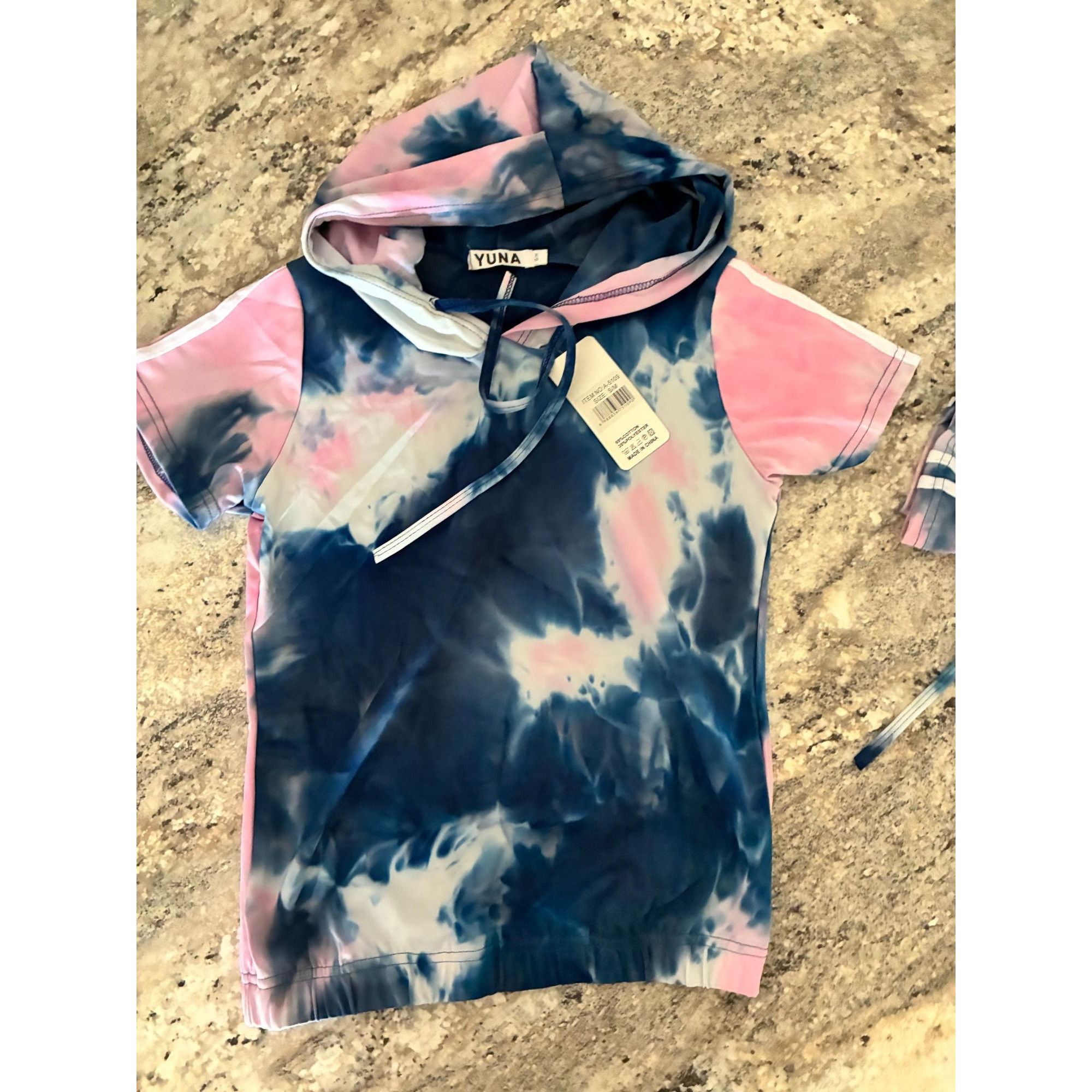 Other Yuna Tie Dye Short Sleeve Hoodie & Jogger Set Navy Blue Pink Size 28" / US 6 / IT 42 - 3 Thumbnail